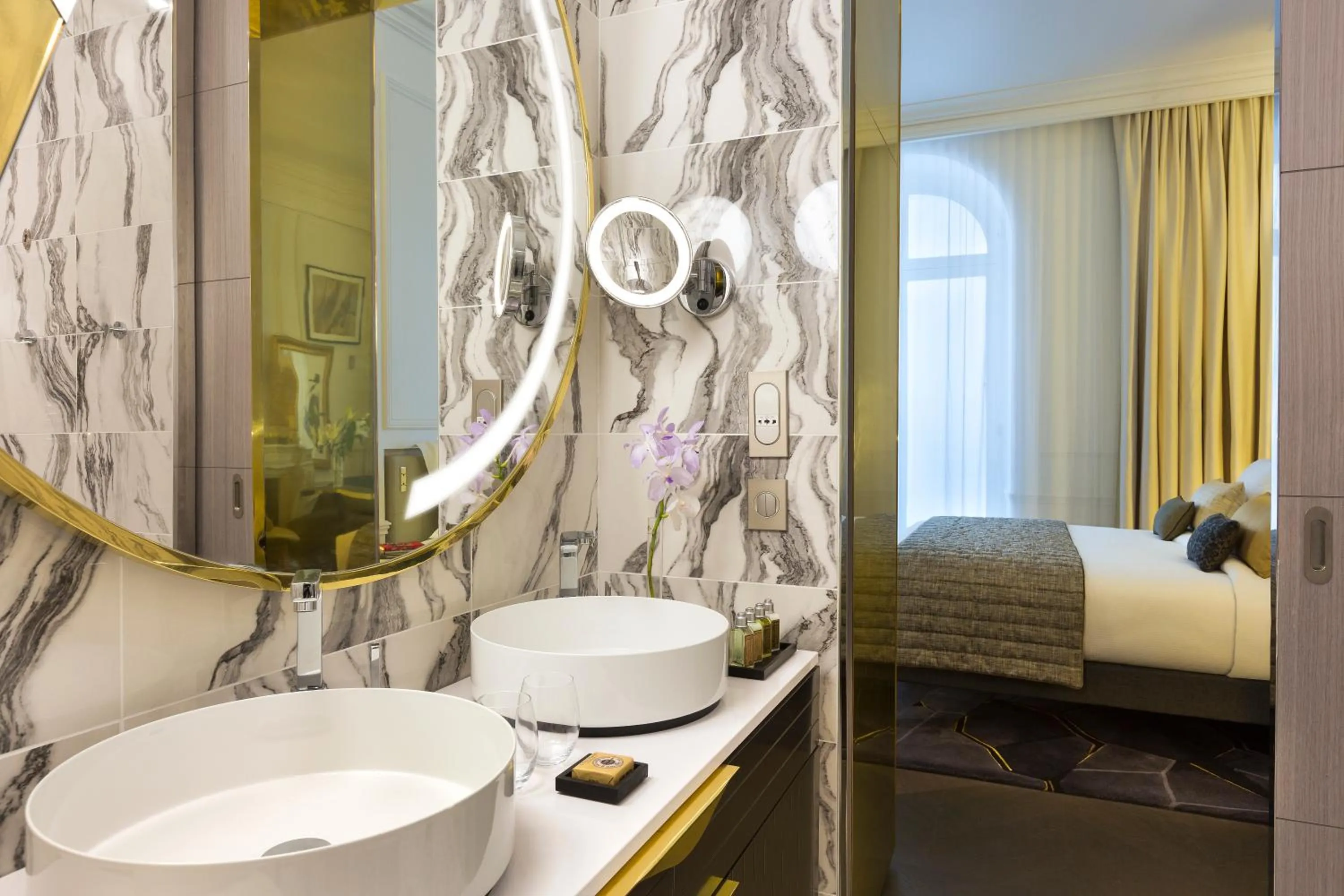Bathroom, Bed in La Clef Champs-Élysées Paris by The Crest Collection