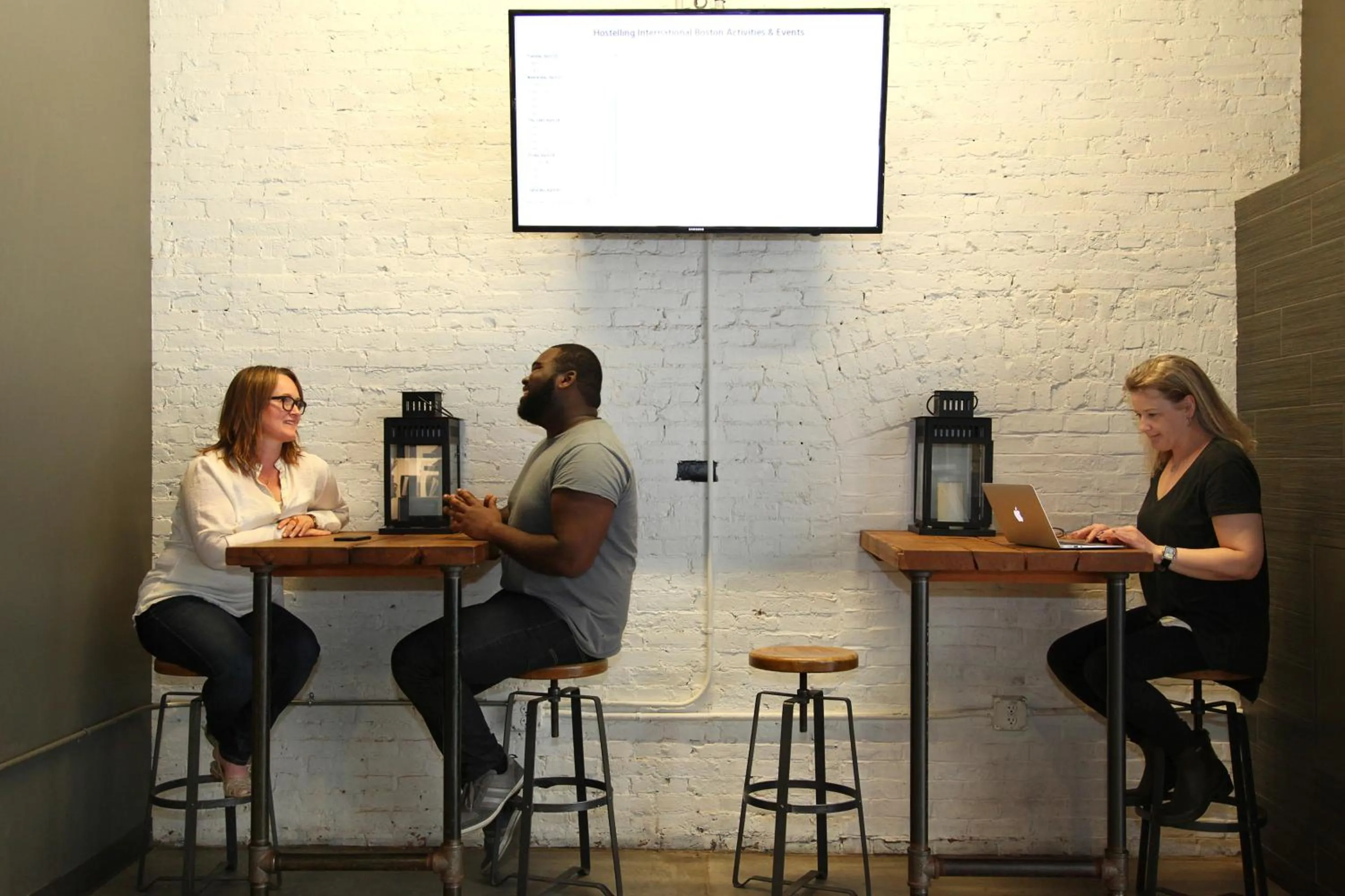 group of guests in HI Boston Hostel