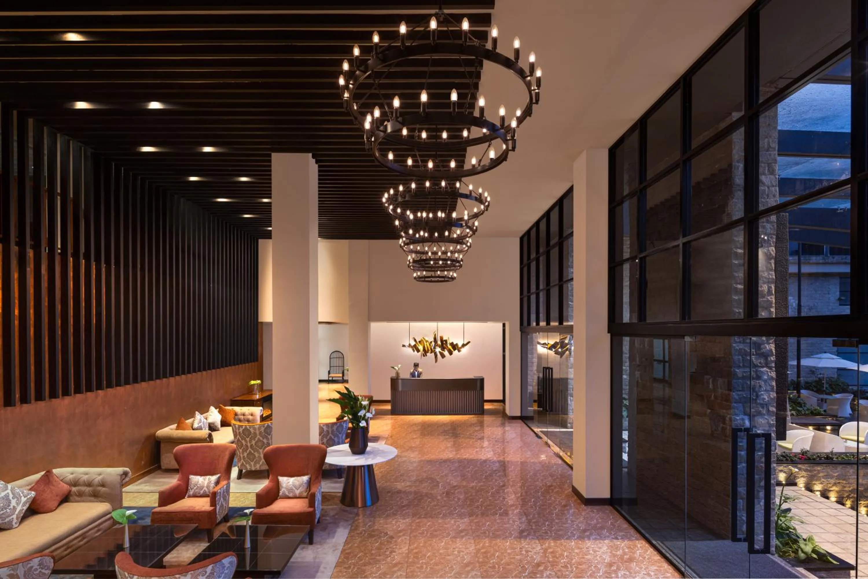 Lobby or reception in The Golden Ridge Hotel