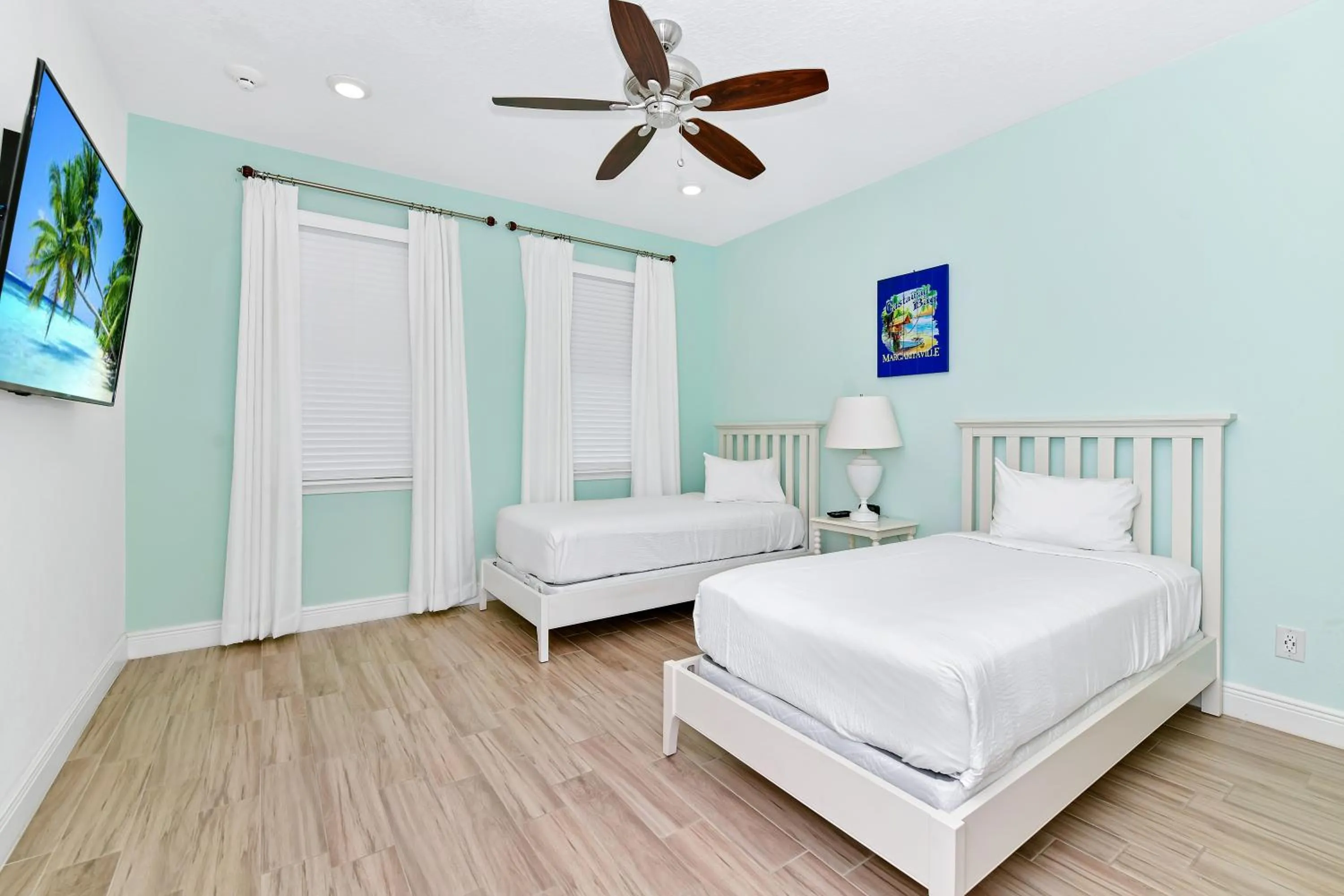 Bed in Margaritaville Cottages Orlando by Rentyl with H2O Waterpark
