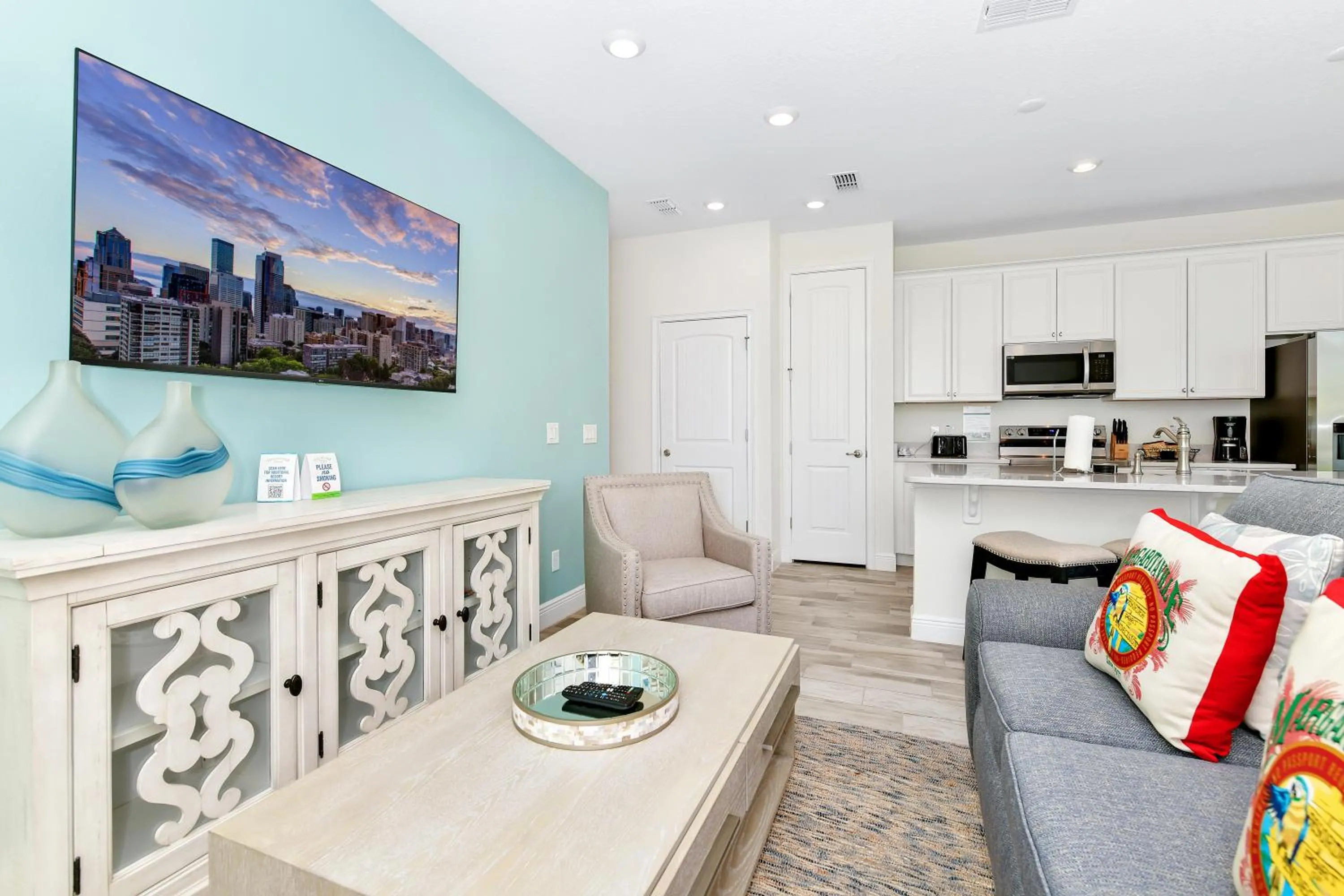 Living room in Margaritaville Cottages Orlando by Rentyl with H2O Waterpark