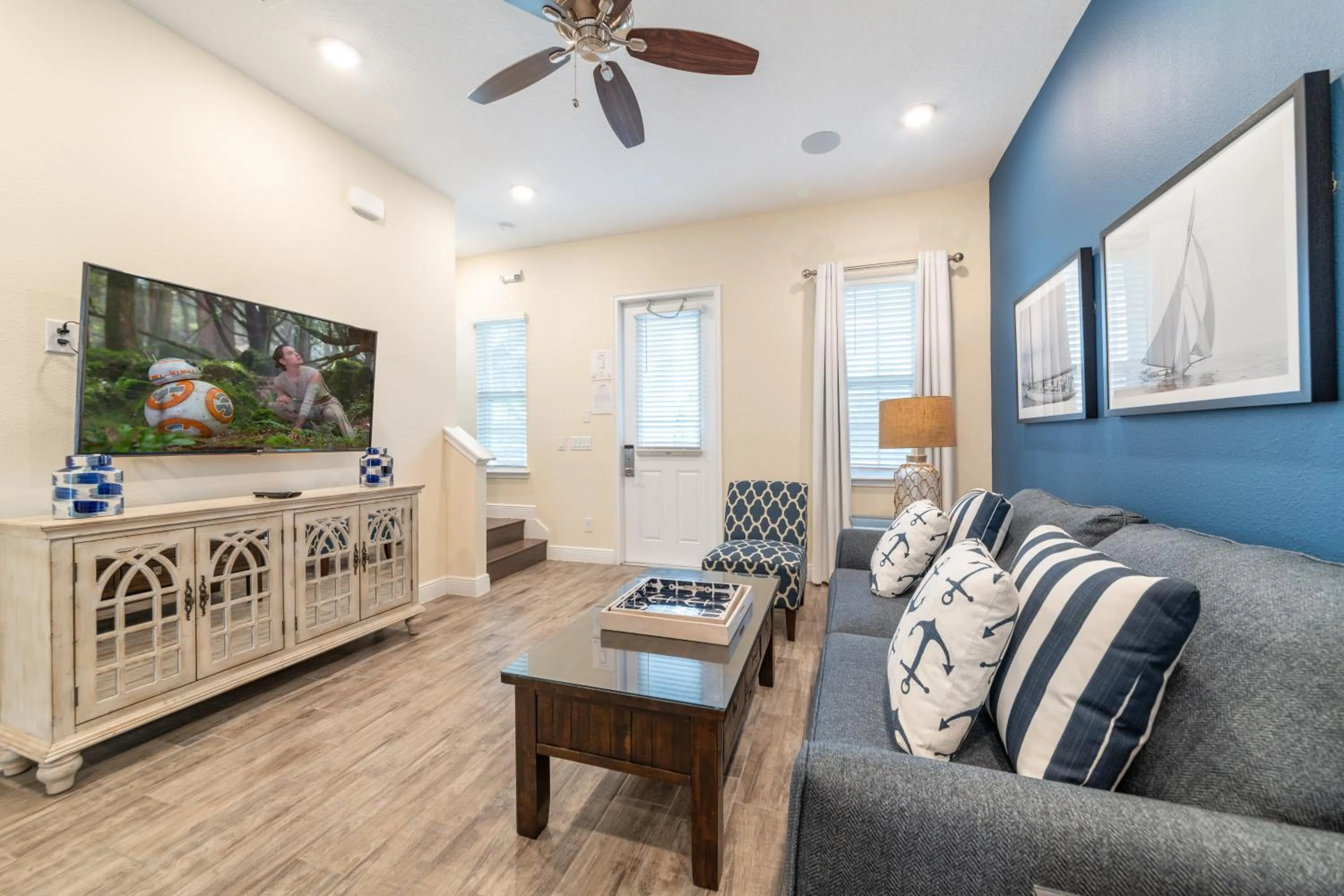 Living room in Margaritaville Cottages Orlando by Rentyl with H2O Waterpark