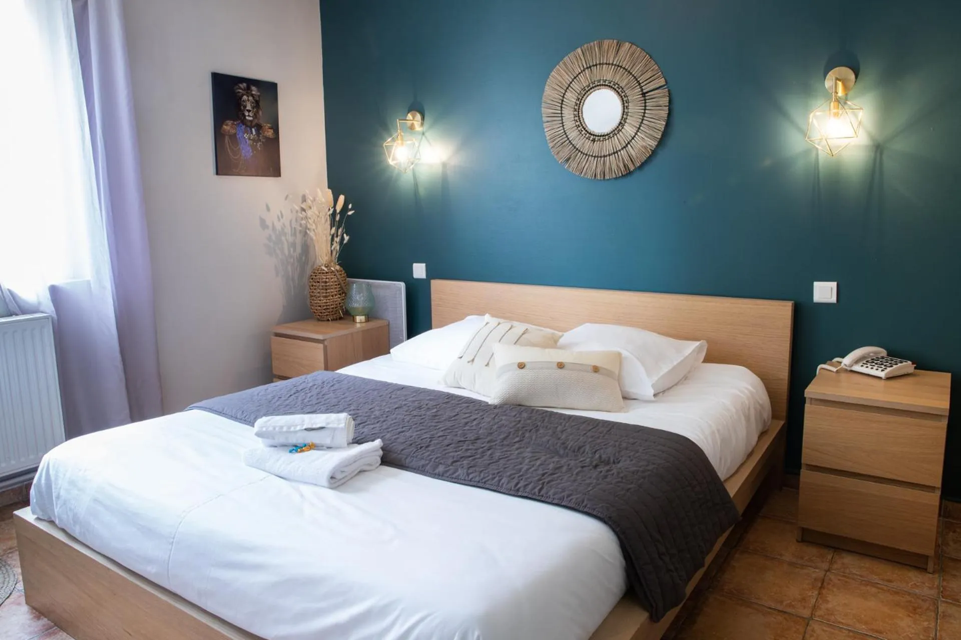 Bed in Logis hôtel restaurant Auberge de l'Espinouse