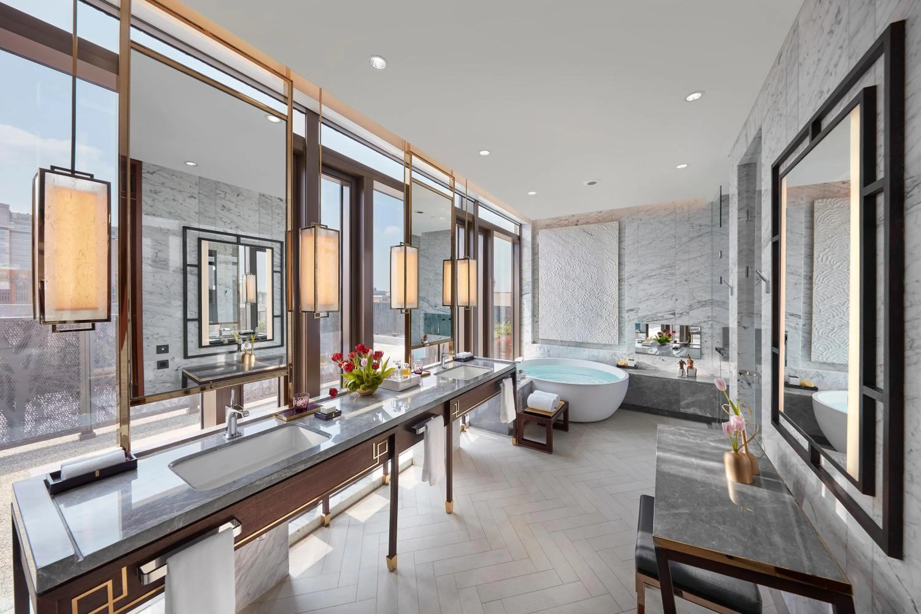 Bathroom, Bed in Mandarin Oriental Wangfujing, Beijing