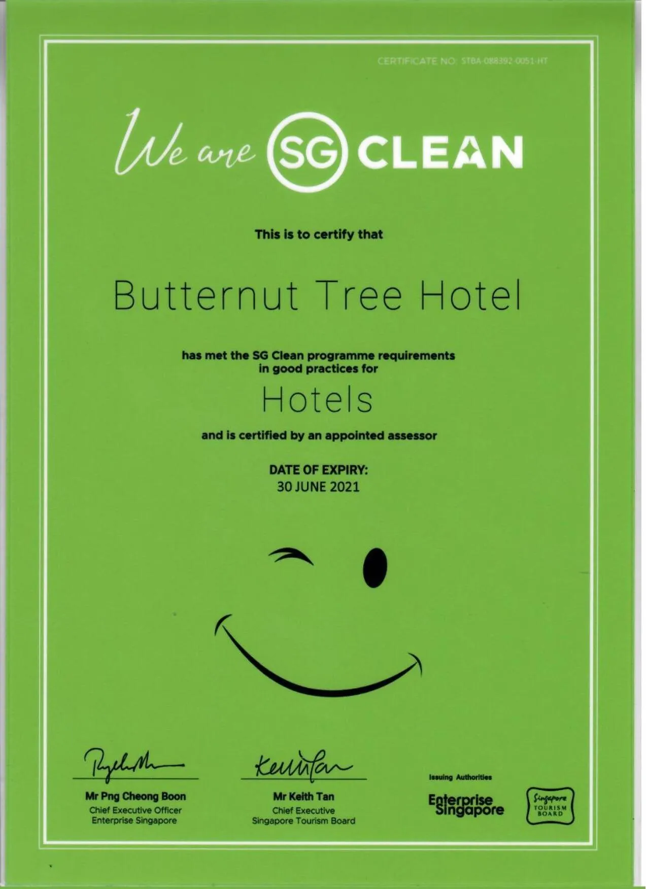 Certificate/Award in Butternut Tree Hotel