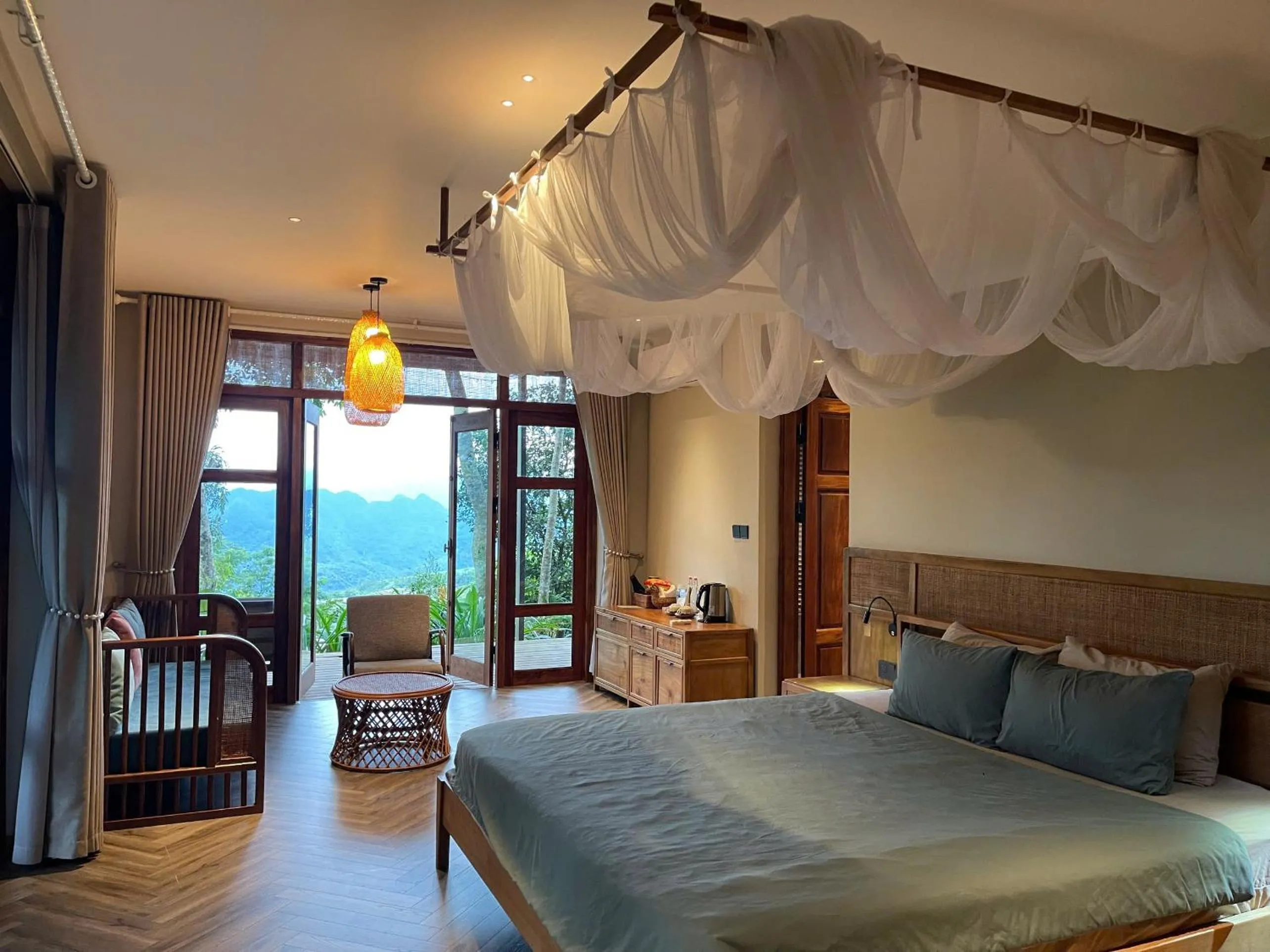 Living room, Bed in Pu Luong Eco Garden