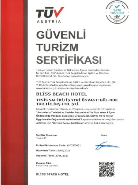 Certificate/Award in B&B Yuzbasi Beach