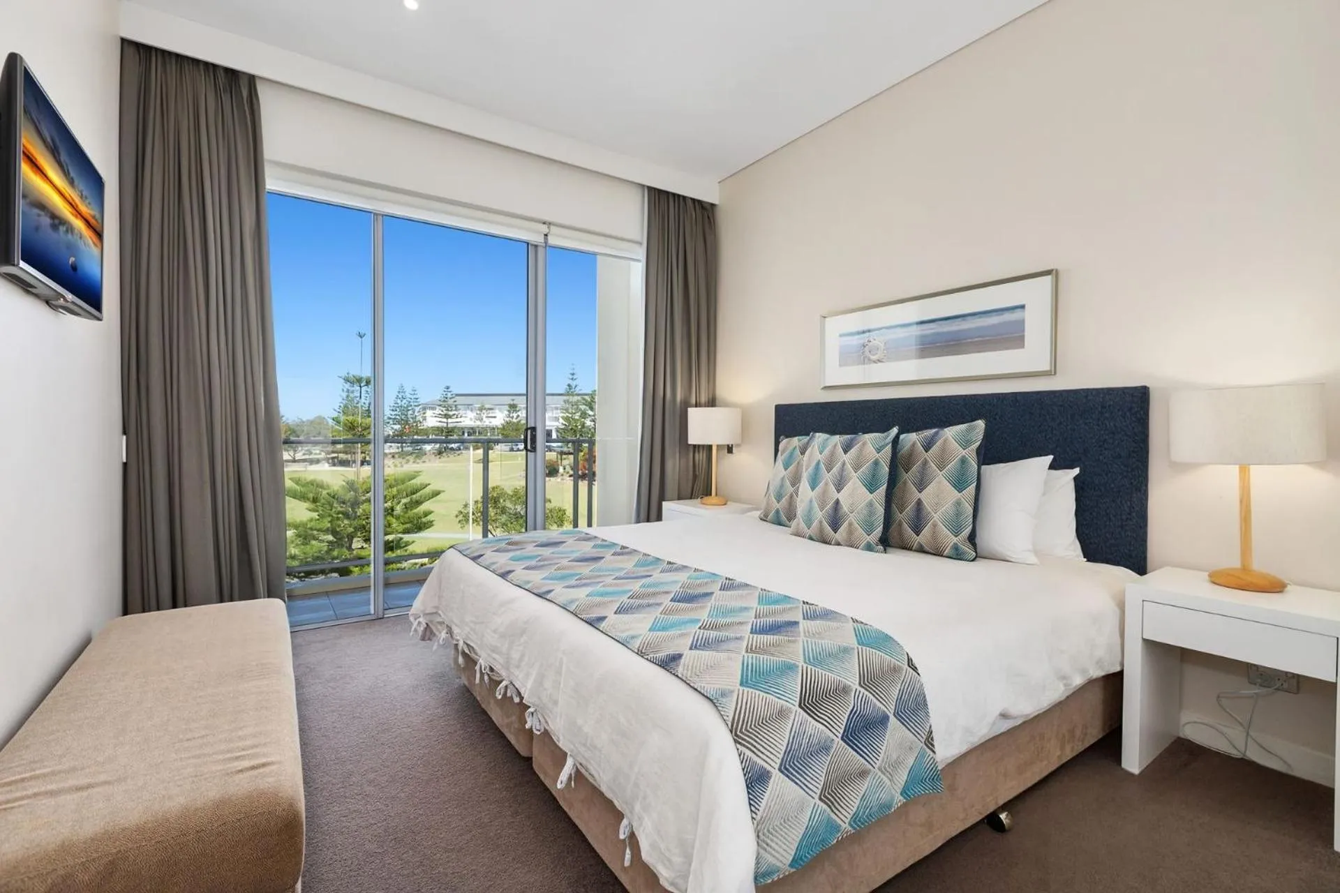 Bed in Wave Culture 1204 Beach Bliss - Apartment with complex Pool & Spa