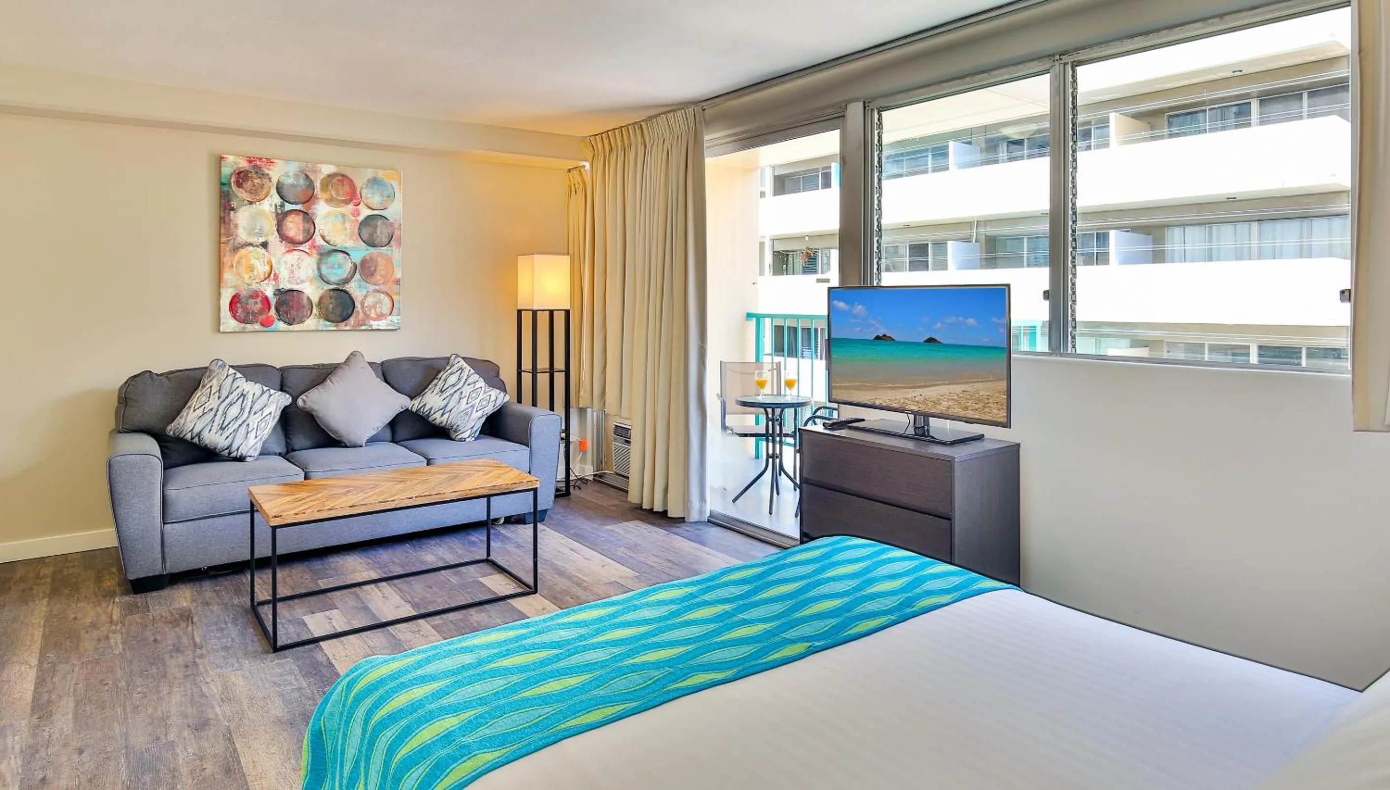 TV and multimedia, Bed in City View Studio with Pool Access in Aloha Surf!