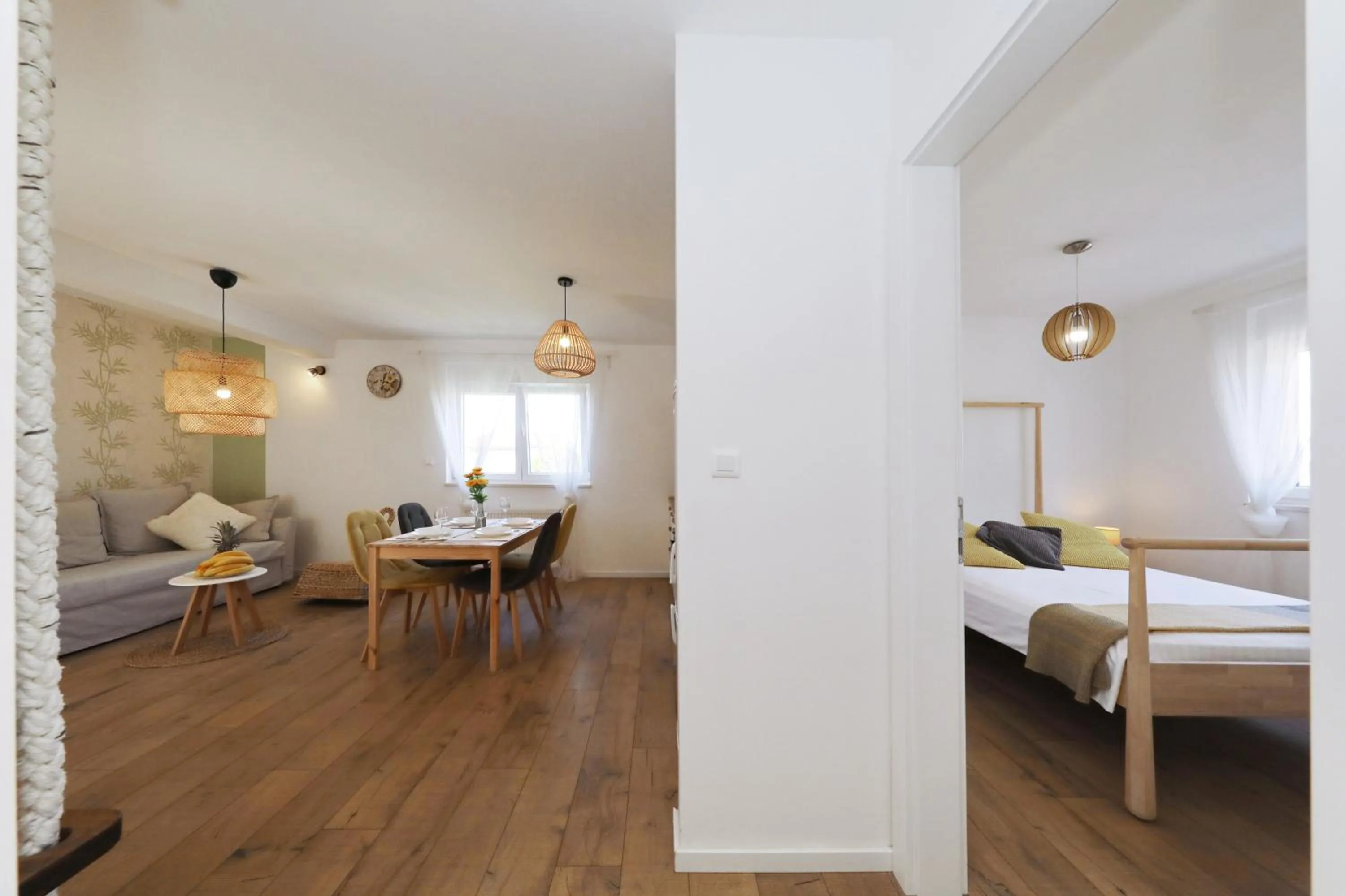 Dining area, Bed in Apartments Ivanov