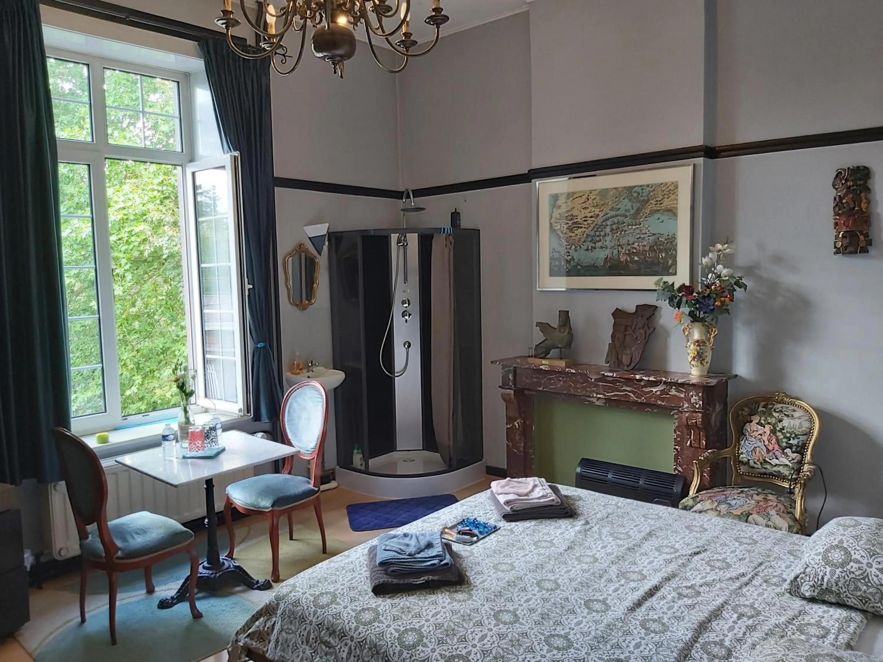 Photo of the whole room, Bed in Château Lambert Moulinsart Hotel, shuttle airport, long term parking, snooker, large terrasse, dinner, breakfast