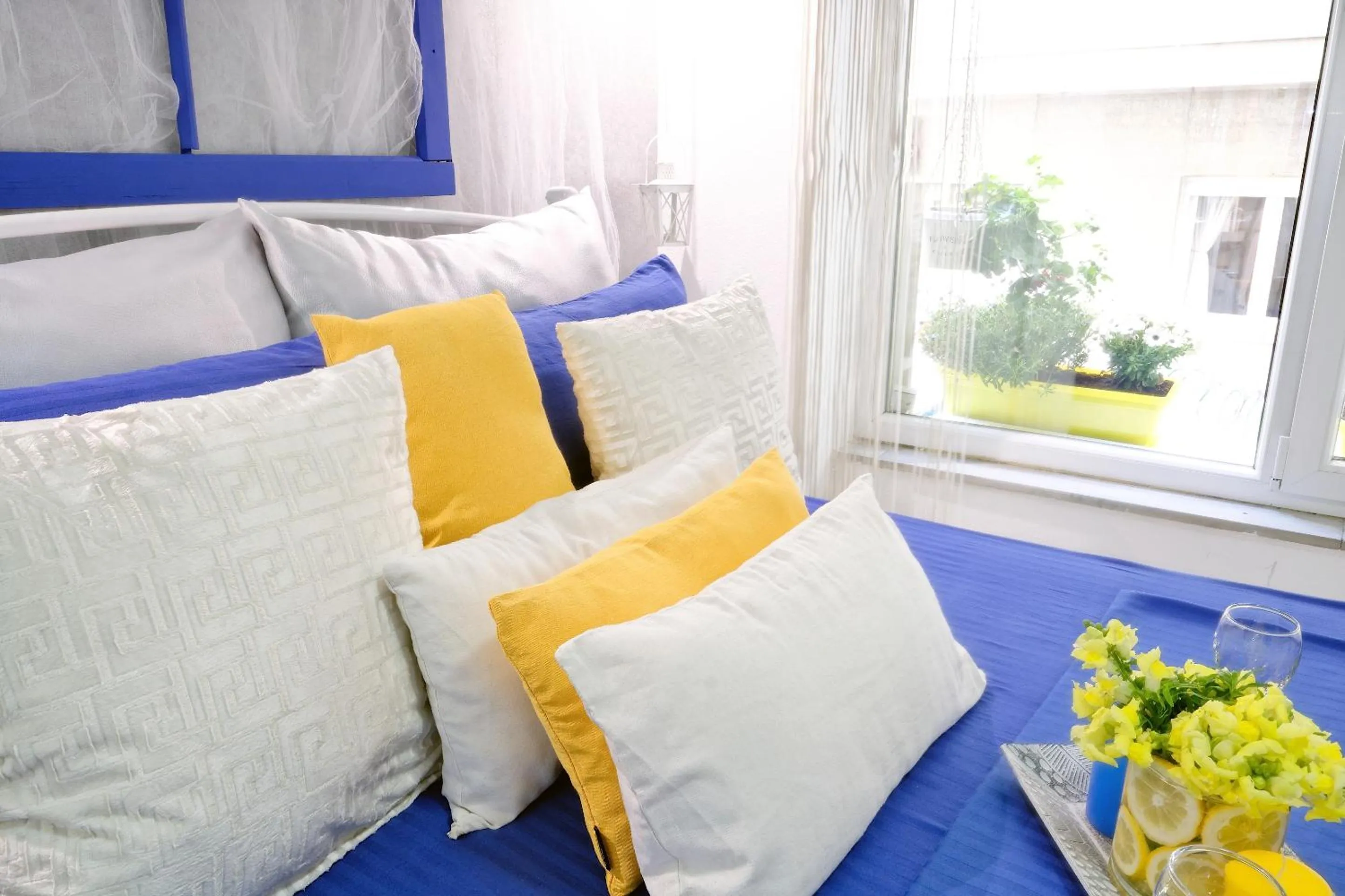 Bed in Santorini Style in Athens, Greece