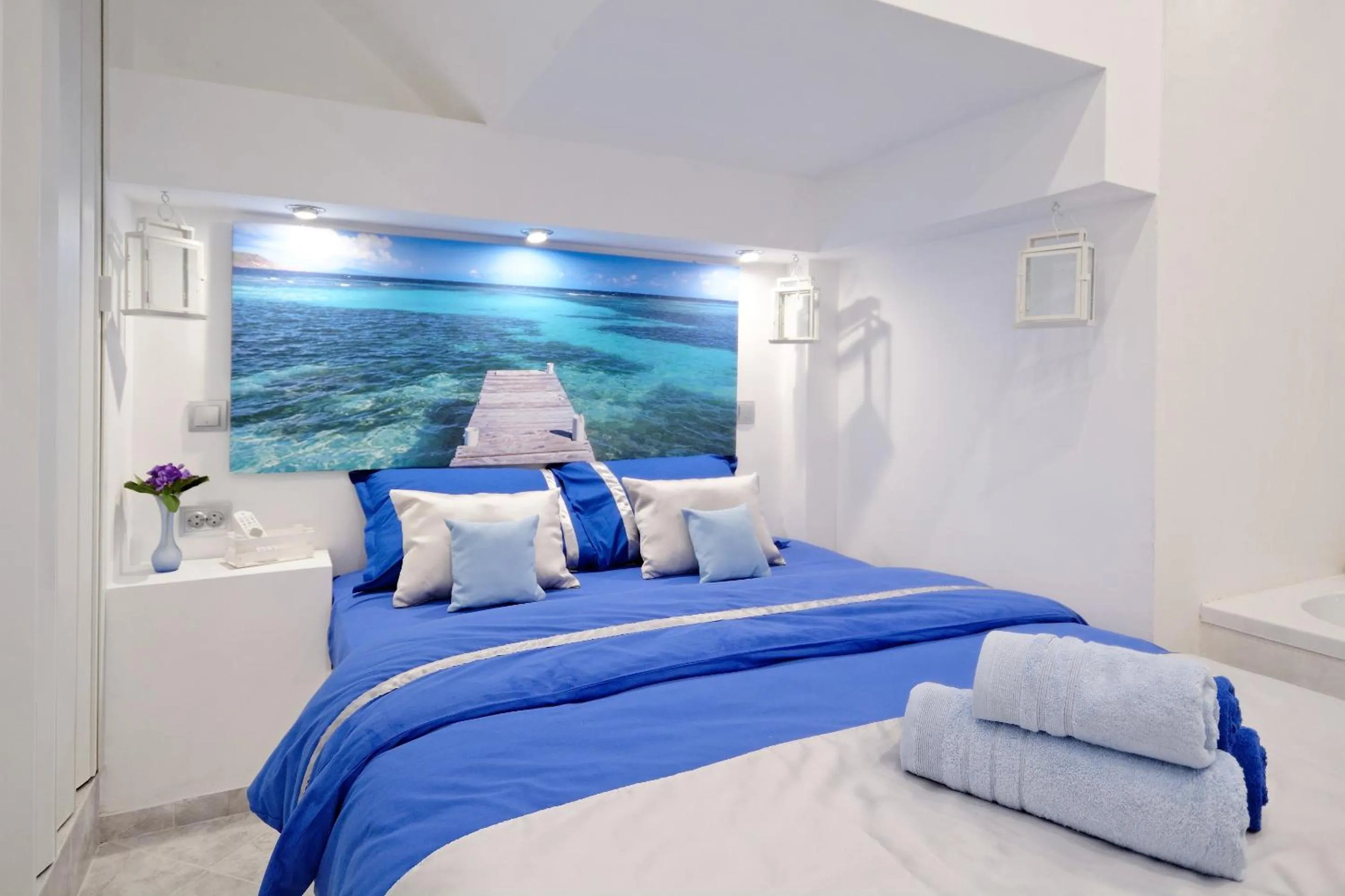 Property building, Bed in Santorini Style in Athens, Greece