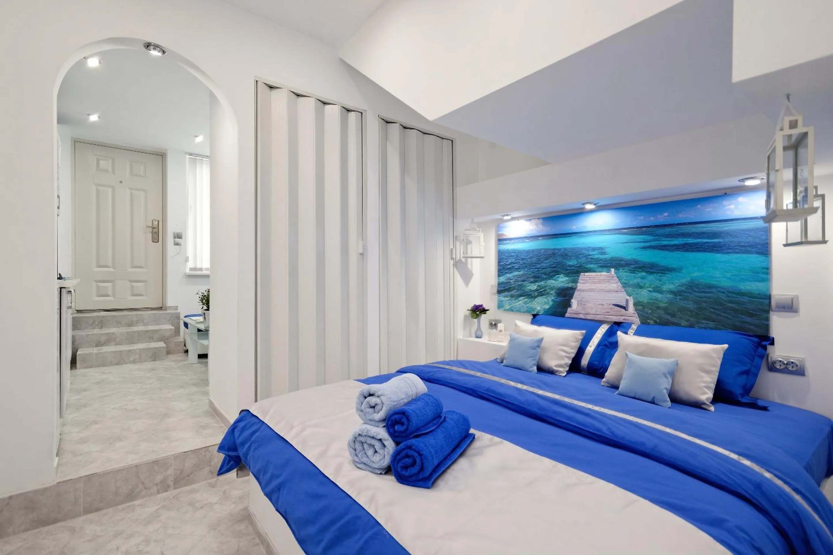 Property building, Bed in Santorini Style in Athens, Greece