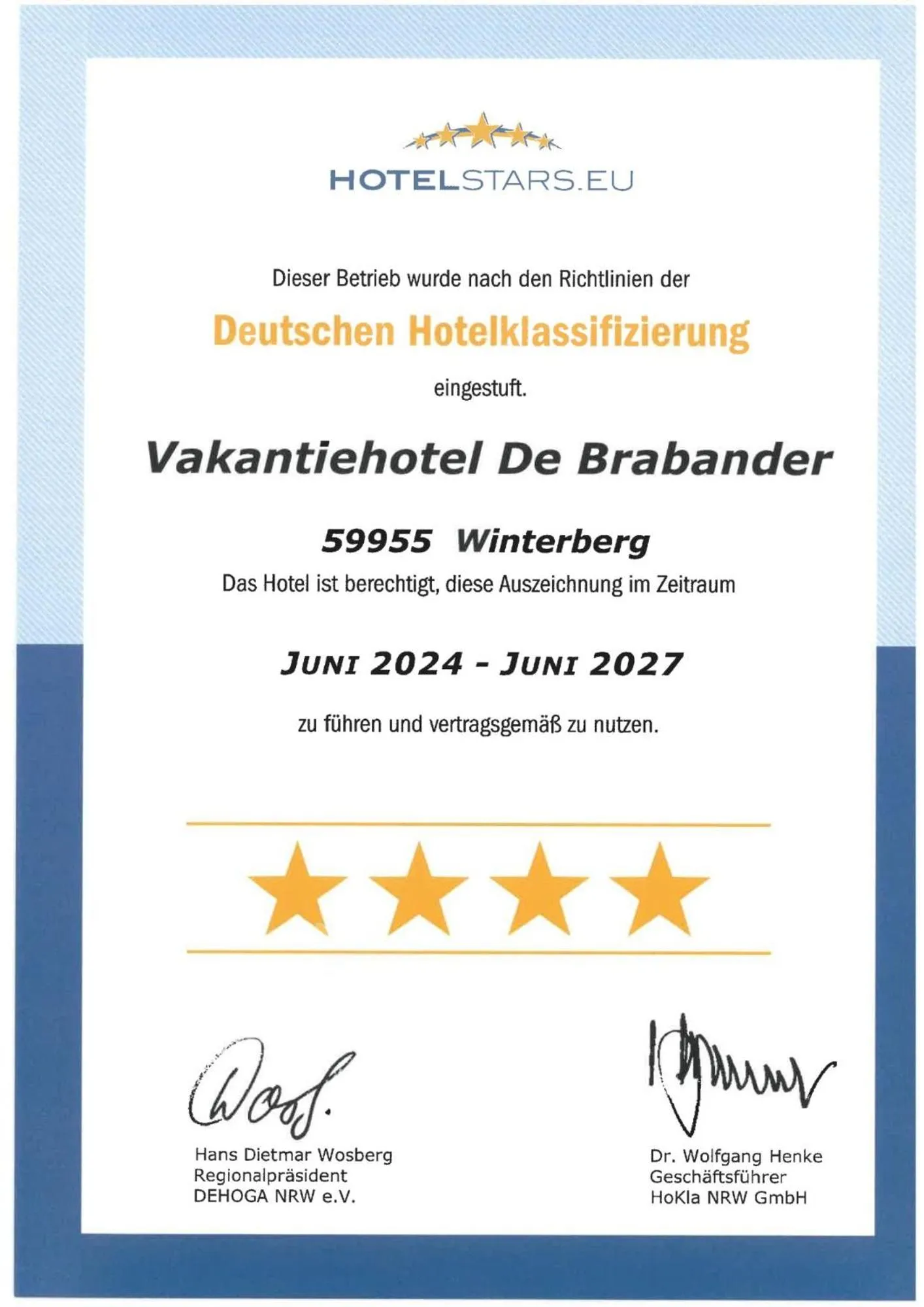 Certificate/Award in Vakantiehotel Der Brabander