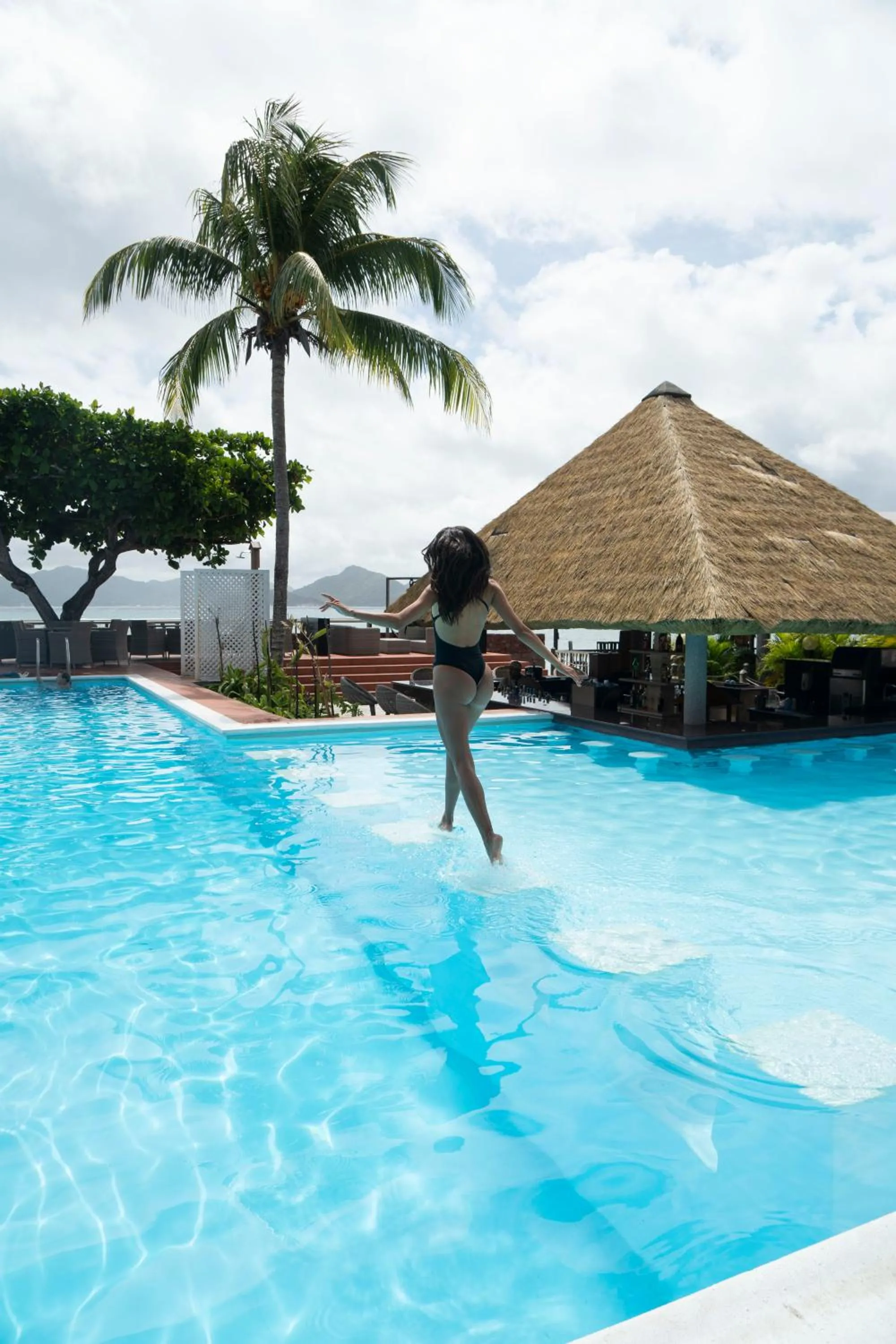 Pool view in La Digue Island Lodge