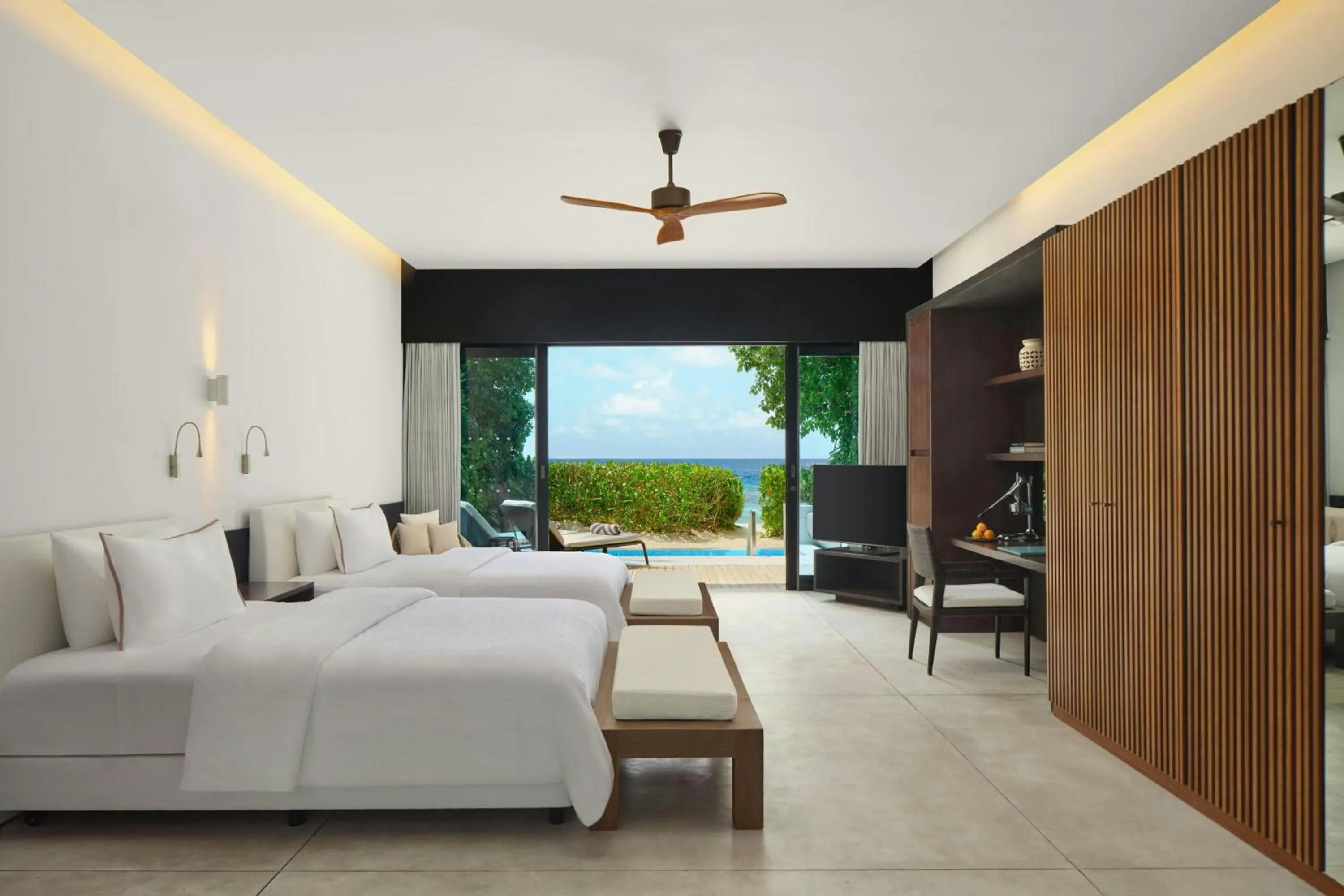 Beach, Bed in The Westin Maldives Miriandhoo Resort