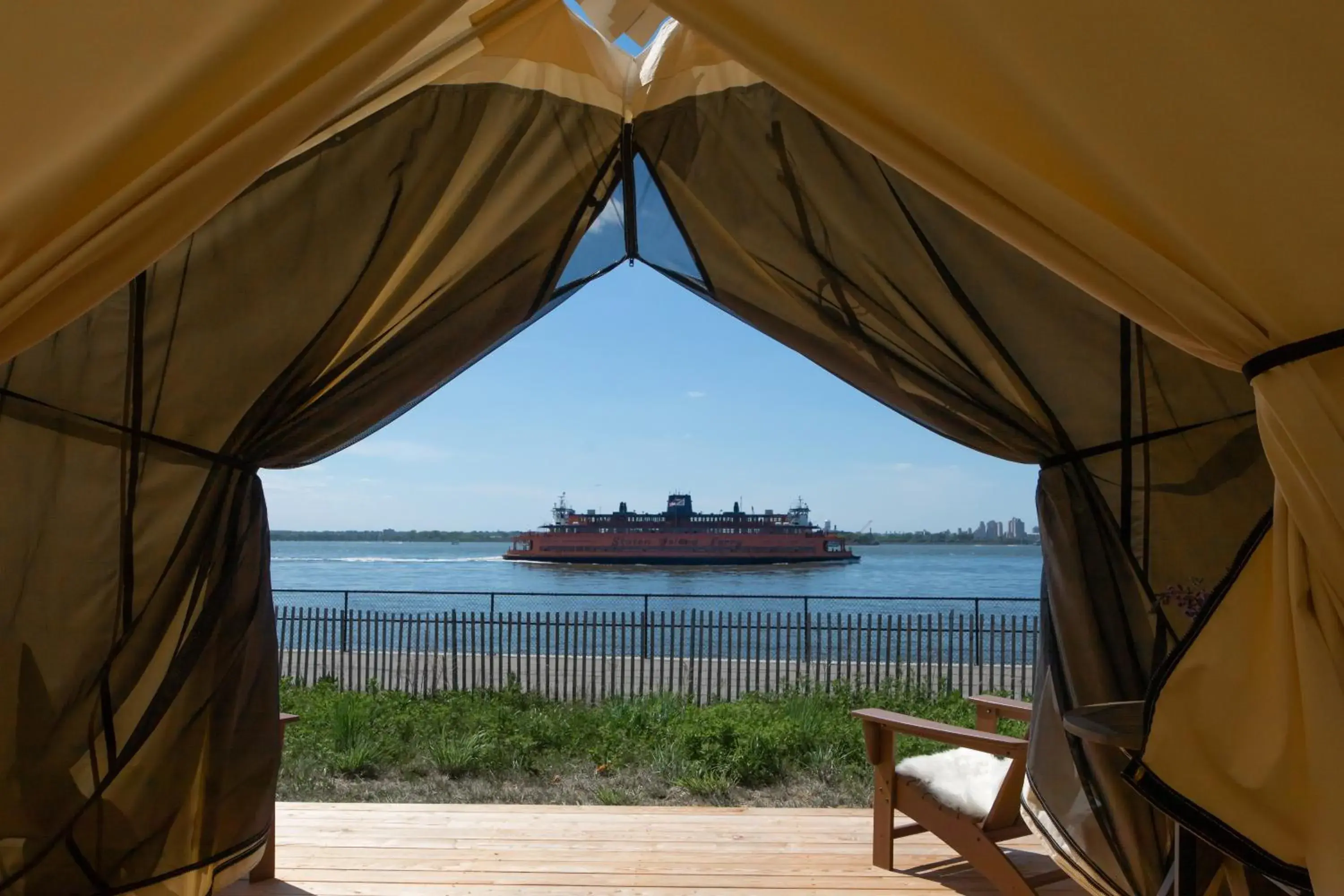 Journey Waterfront King Tent in Collective Retreats Governors Island Journey Waterfront King Tent in Collective Retreats Governors Island
