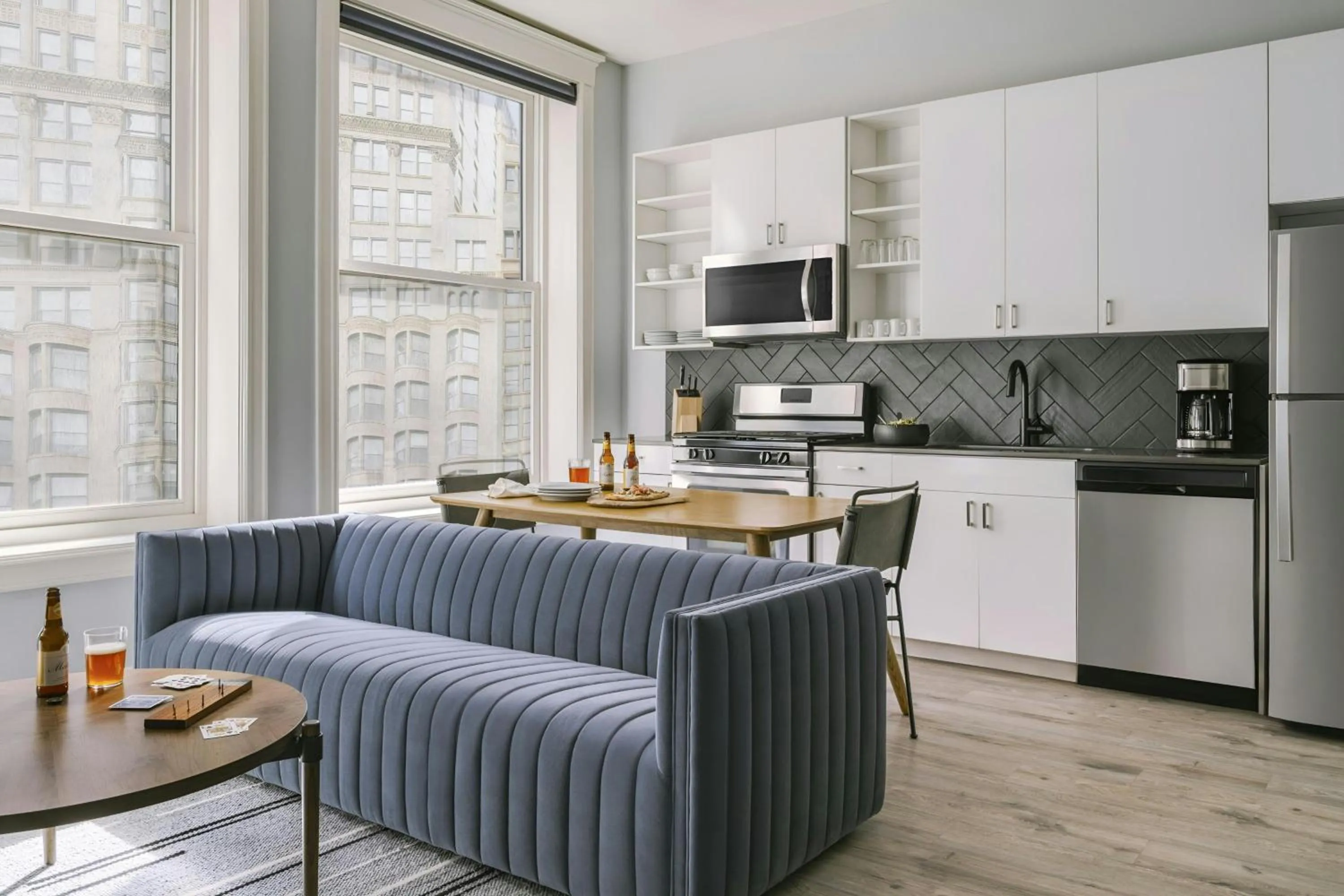 Living room in Sonder by Marriott Bonvoy The Plymouth Apartments Loop