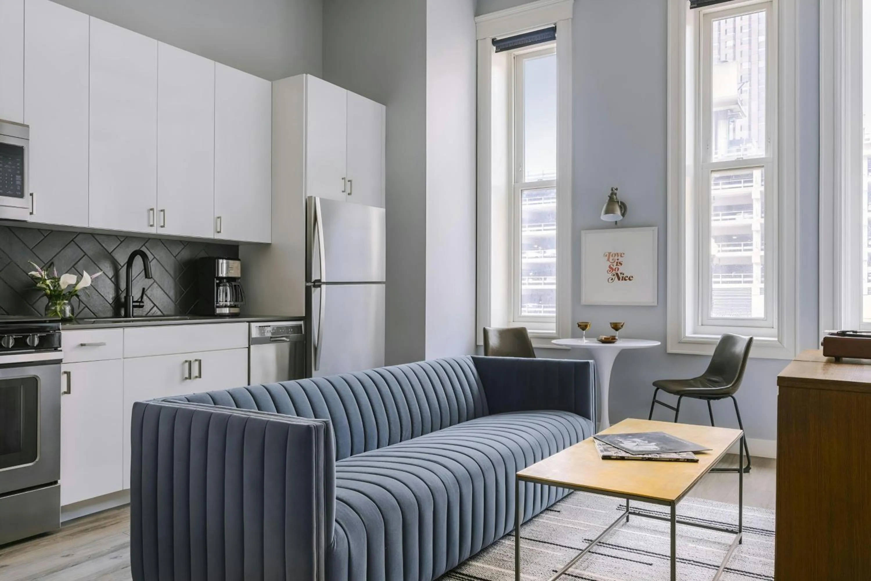 Living room in Sonder by Marriott Bonvoy The Plymouth Apartments Loop