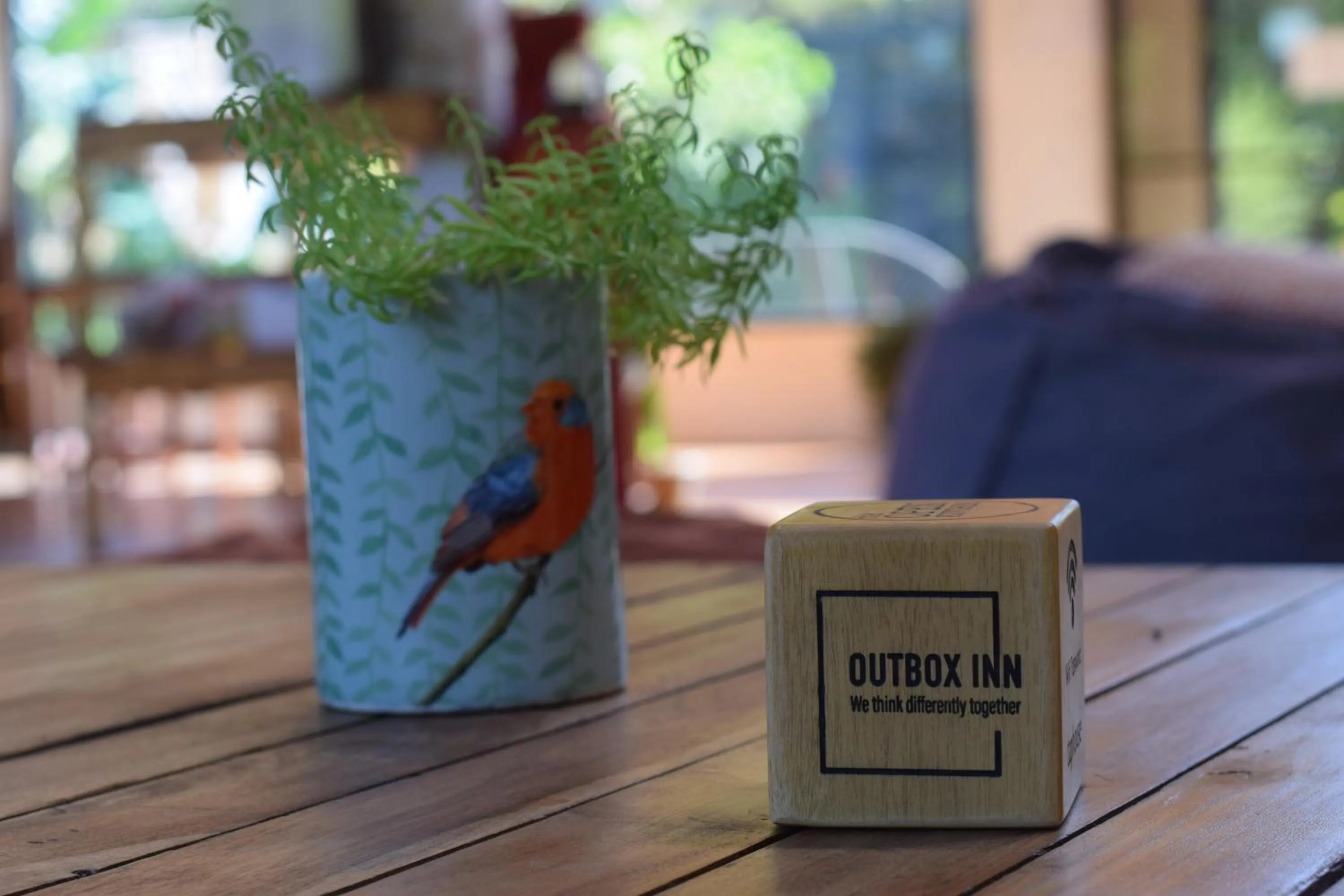 Living room in OutBox Inn