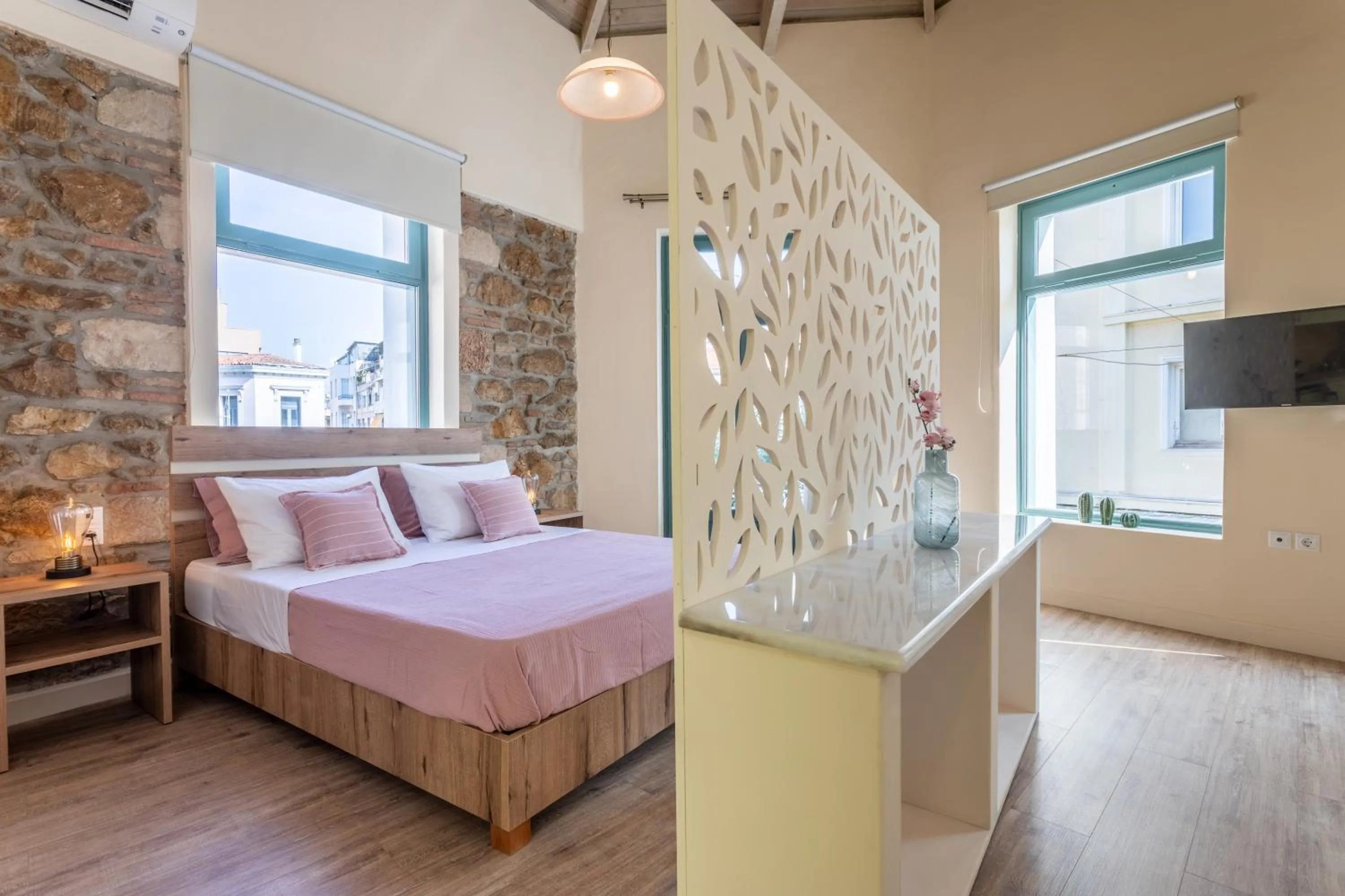 Bed in Ancient Agora Apartments