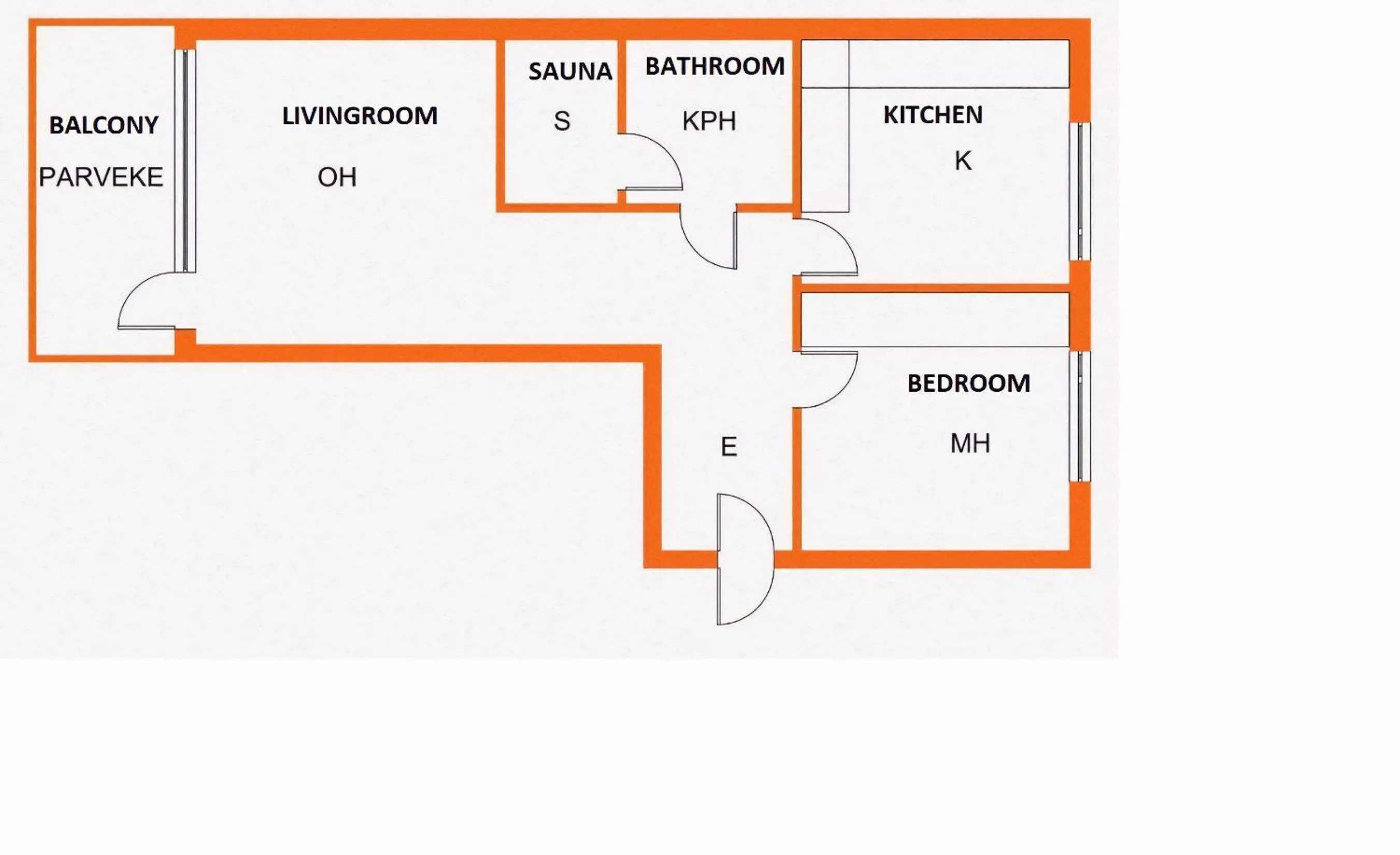 Floor plan in 1-Bedroom Apartment with Sauna