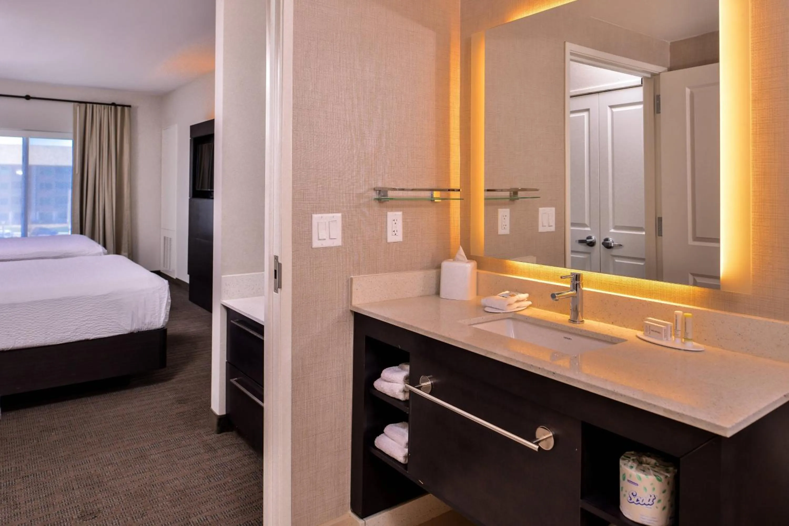 Bathroom, Bed in Residence Inn by Marriott Charlotte Steele Creek