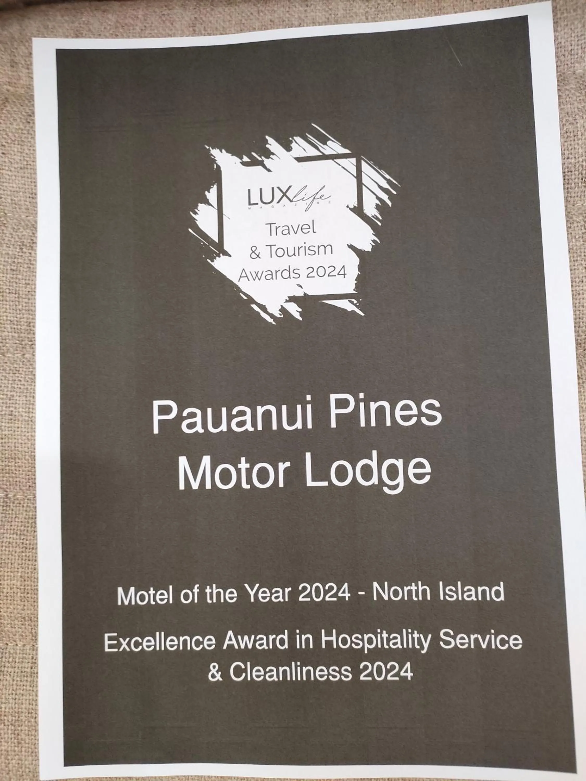 Certificate/Award in Pauanui Pines Motor Lodge