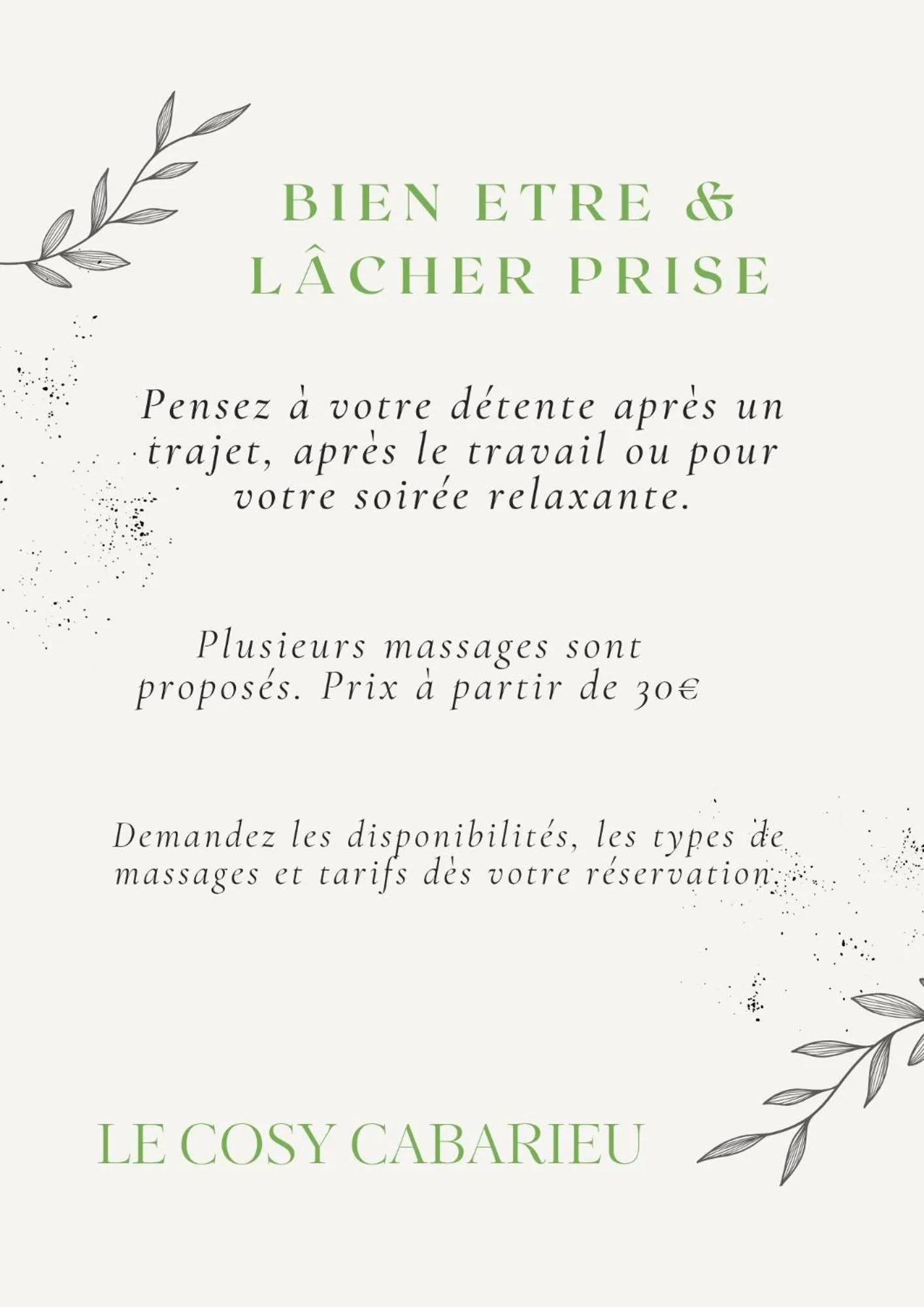 Massage in Le Cosy Cabarieu détente & spa