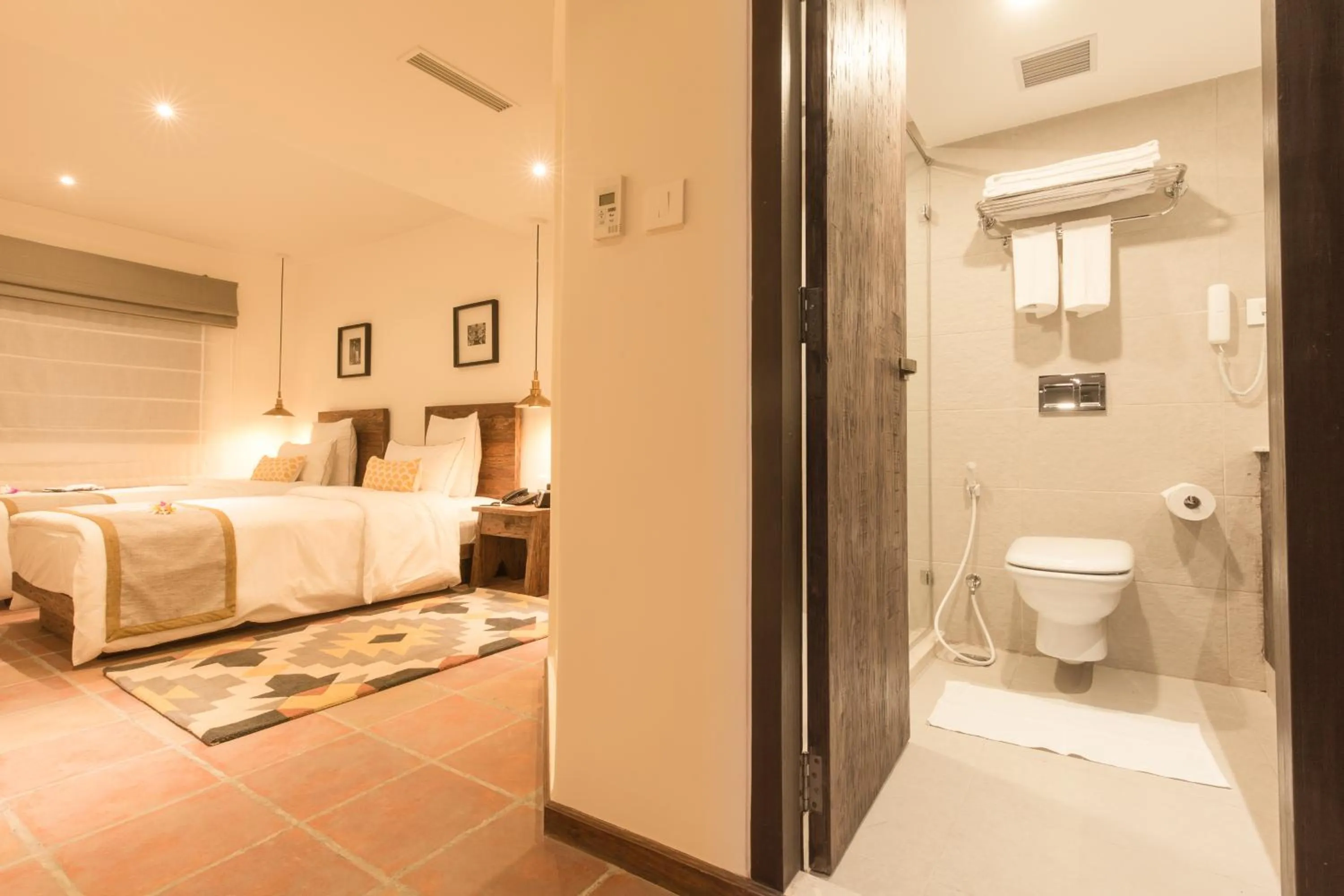 Shower, Bed in Hotel Roadhouse, Thamel, Kathmandu- Contemporary Boutique