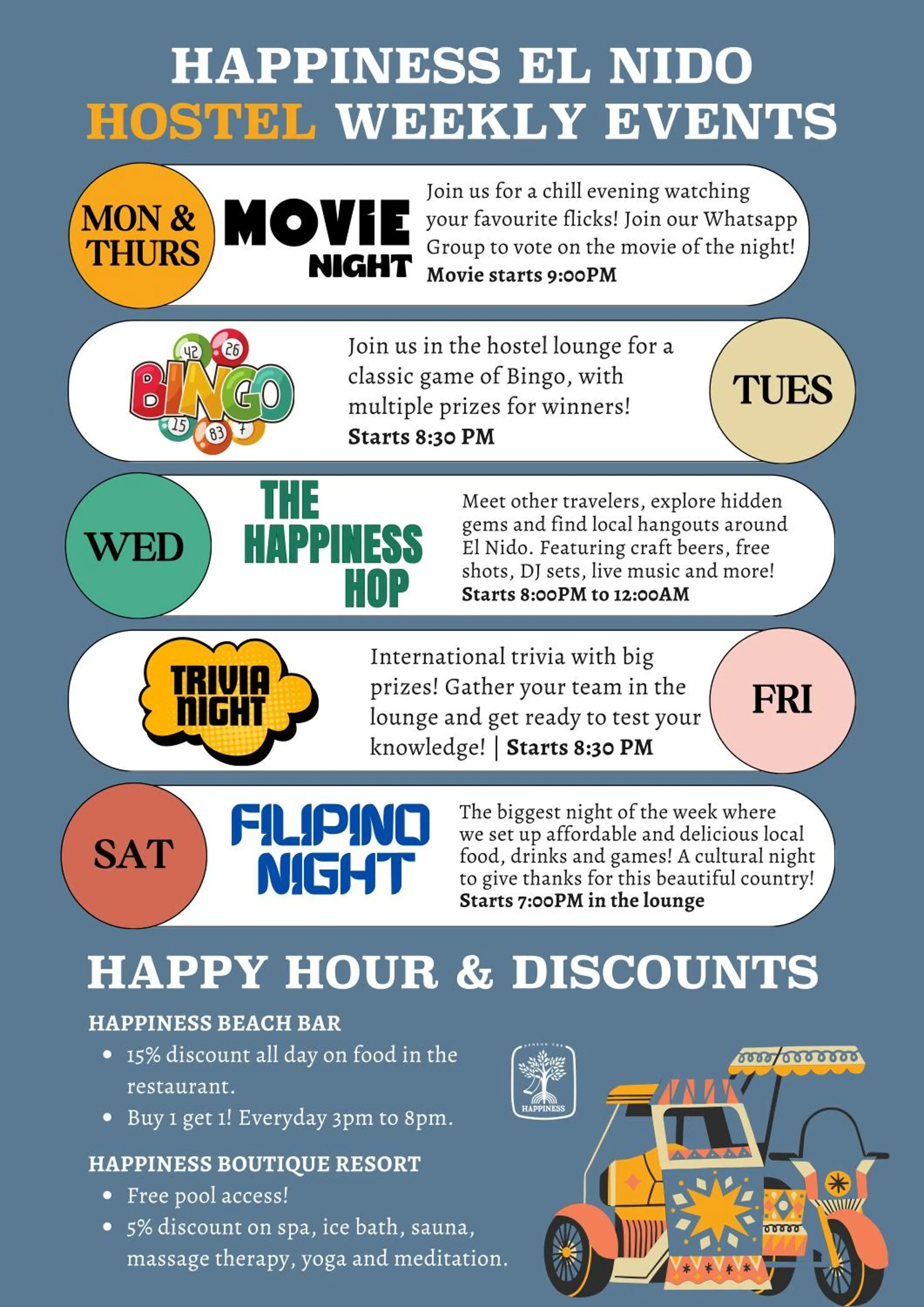 Activities in Happiness Hostel El Nido