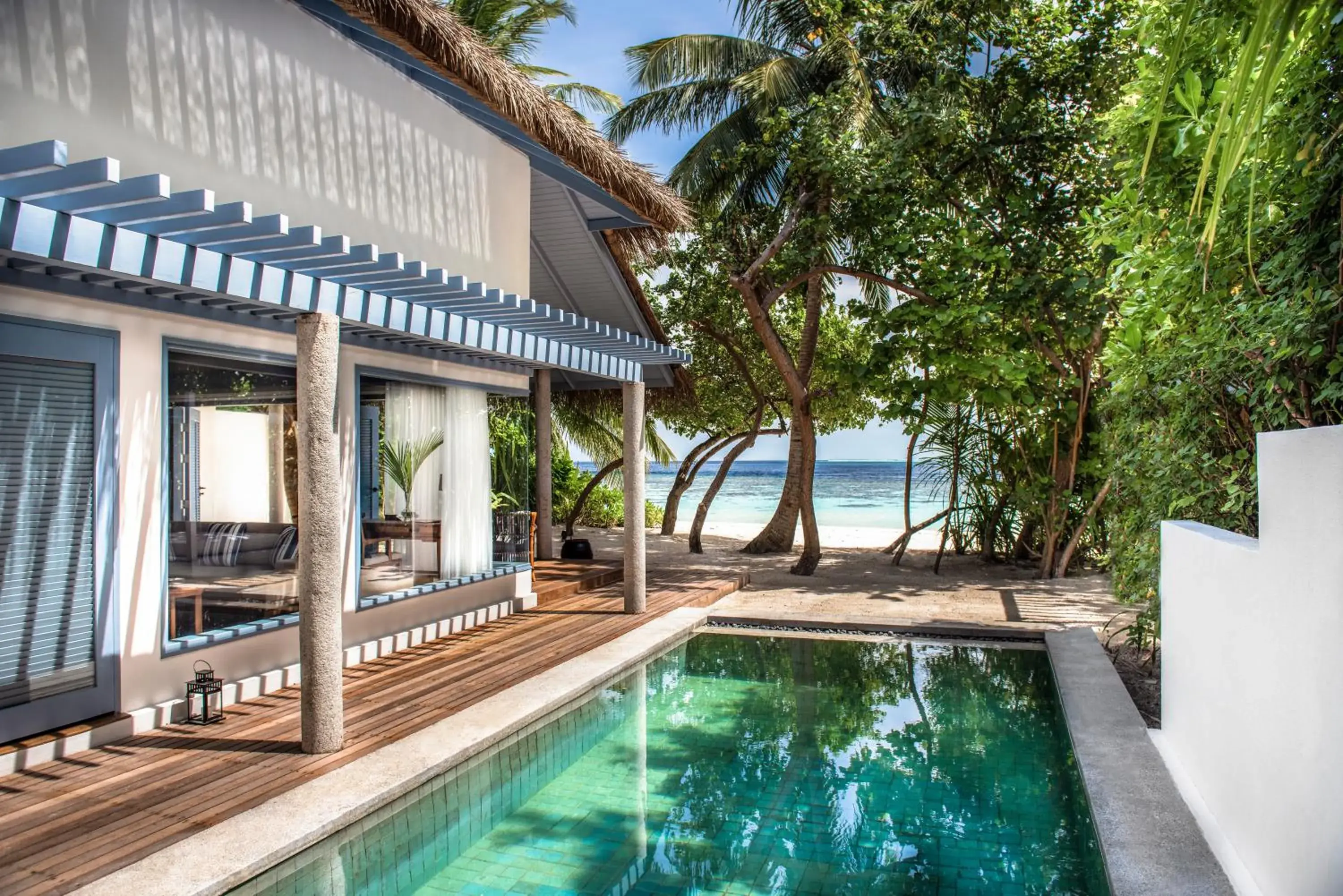 Pool view in Raffles Maldives Meradhoo Pool view in Raffles Maldives Meradhoo