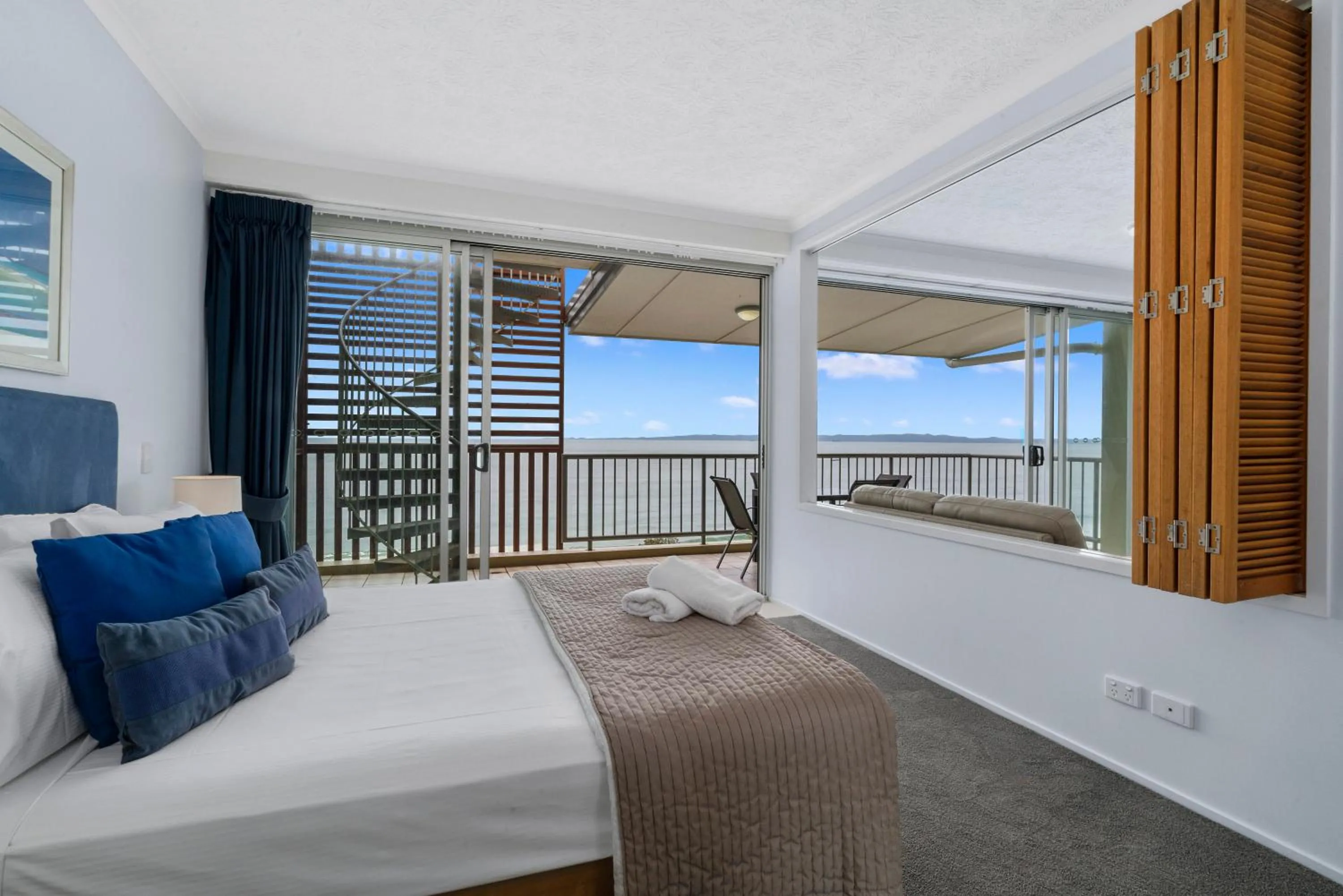 View (from property/room), Bed in On The Beach Resort Bribie Island