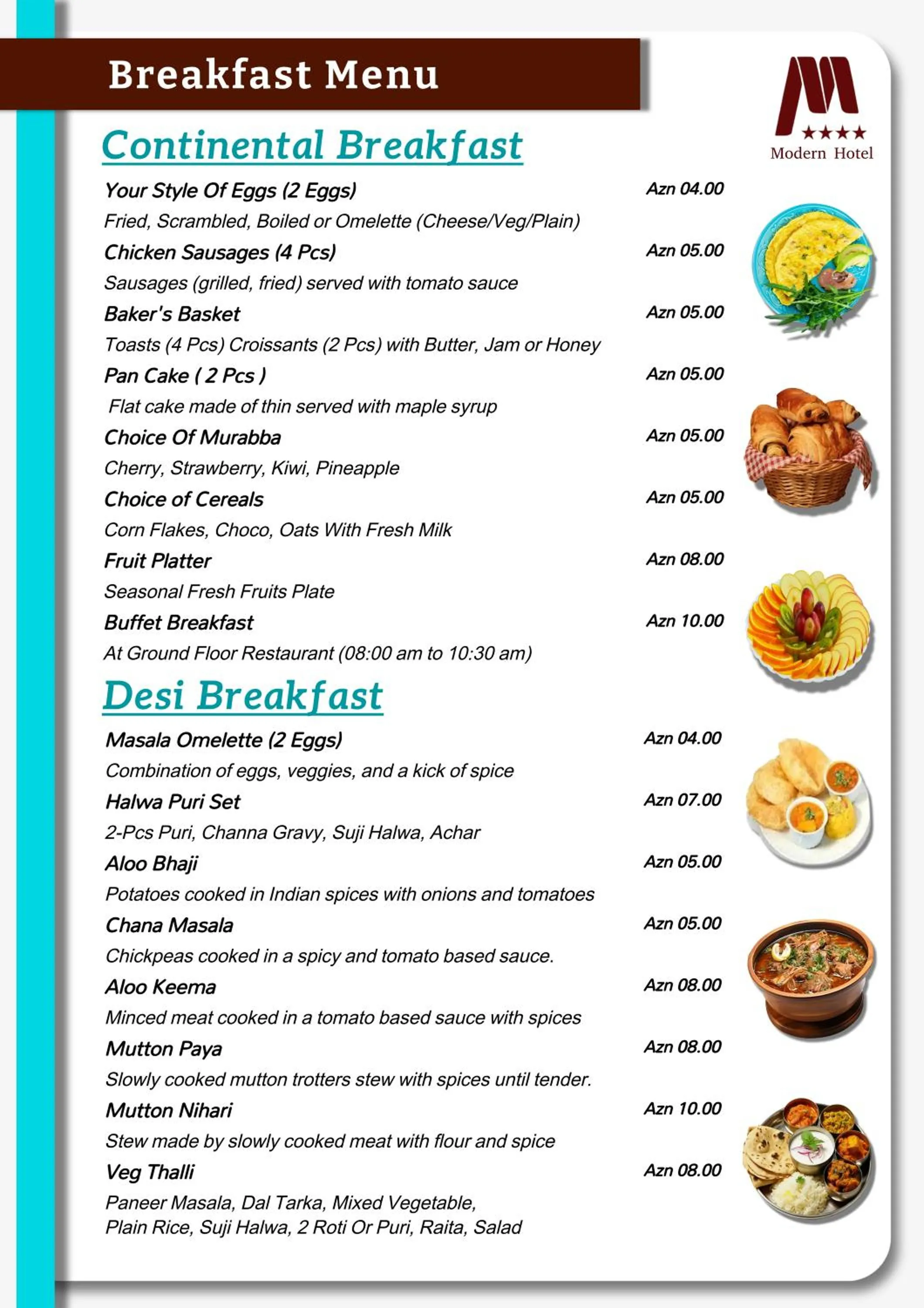 Food and drinks in Modern Hotel Baku