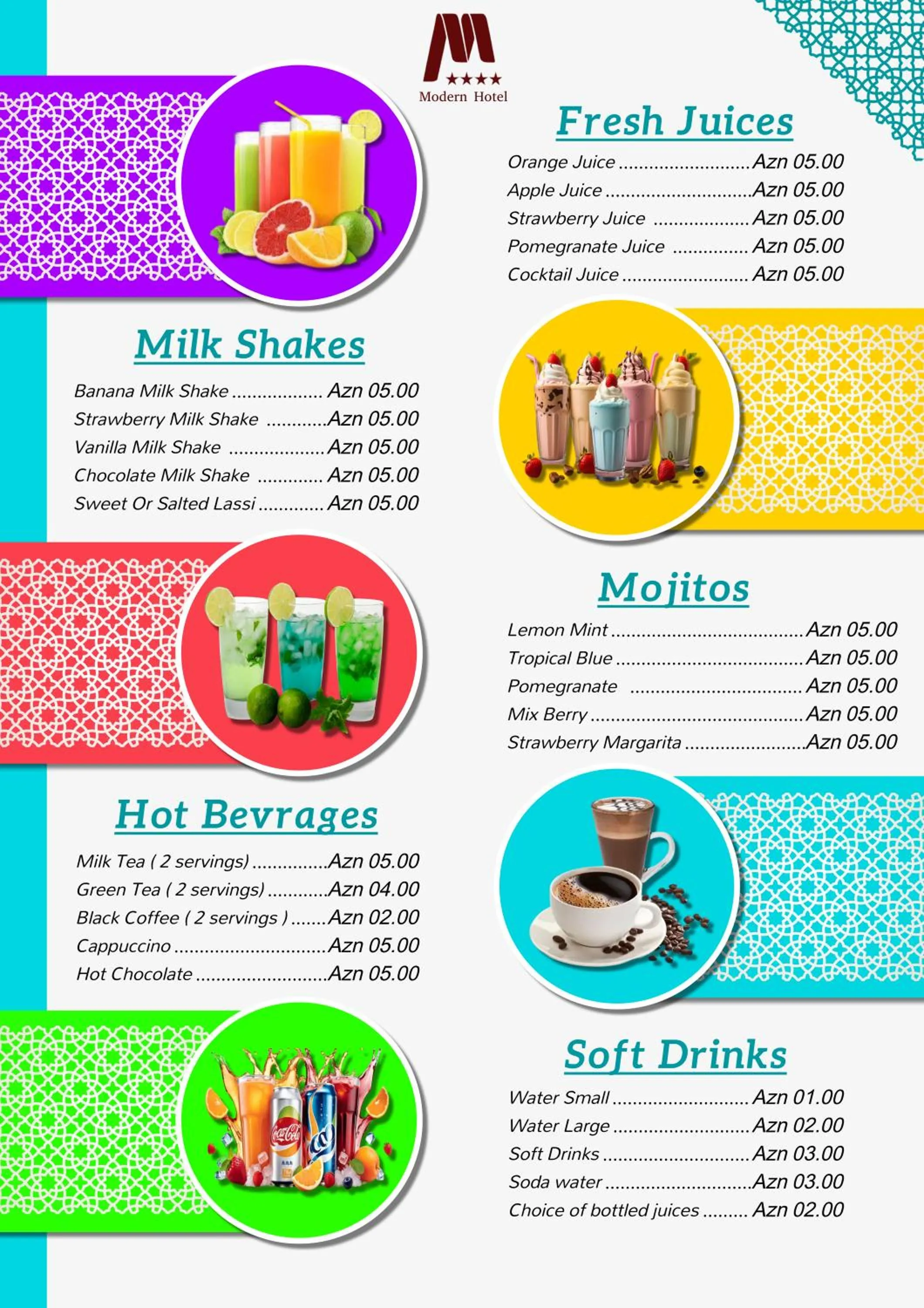 Food and drinks in Modern Hotel Baku