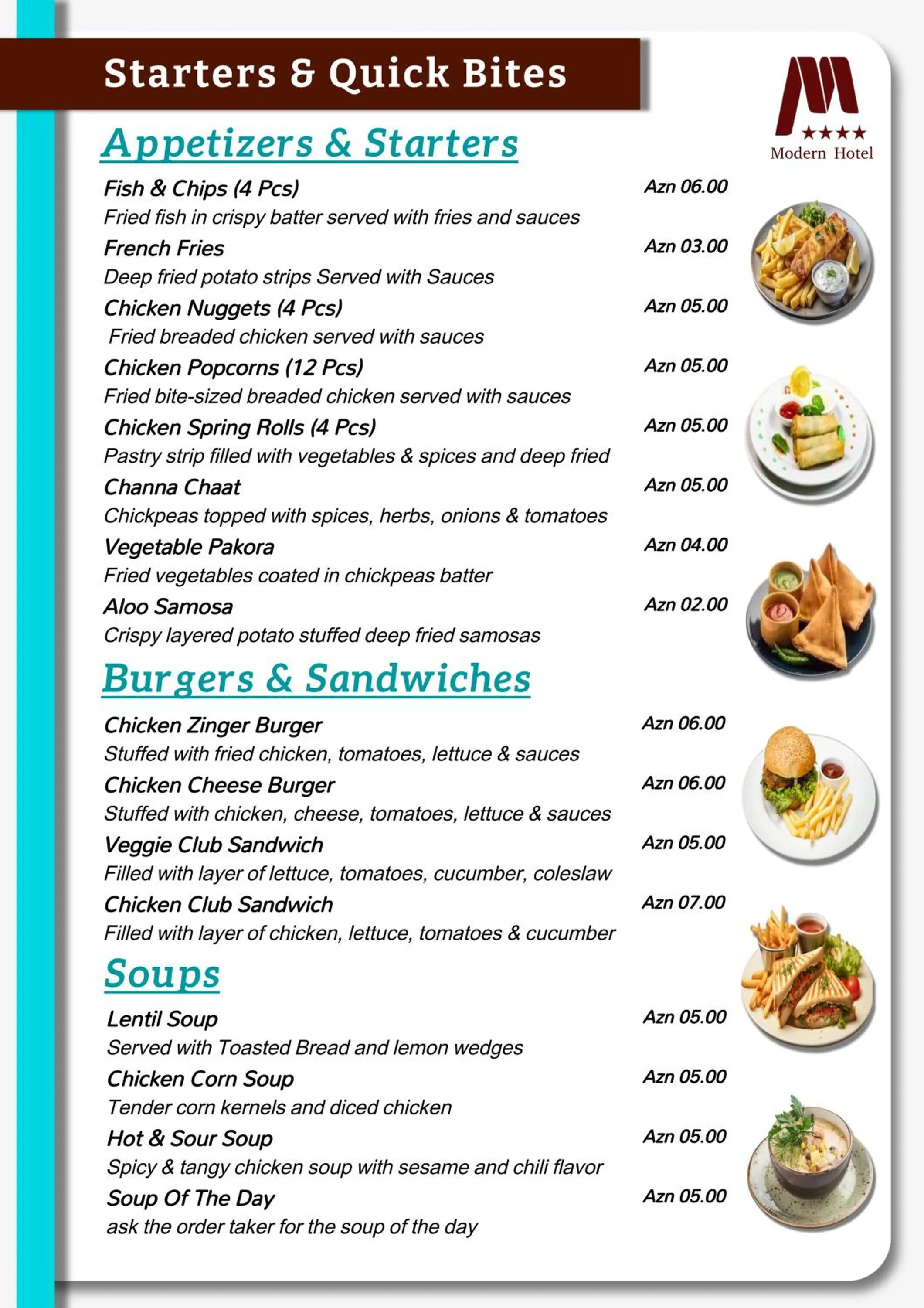 Food and drinks in Modern Hotel Baku