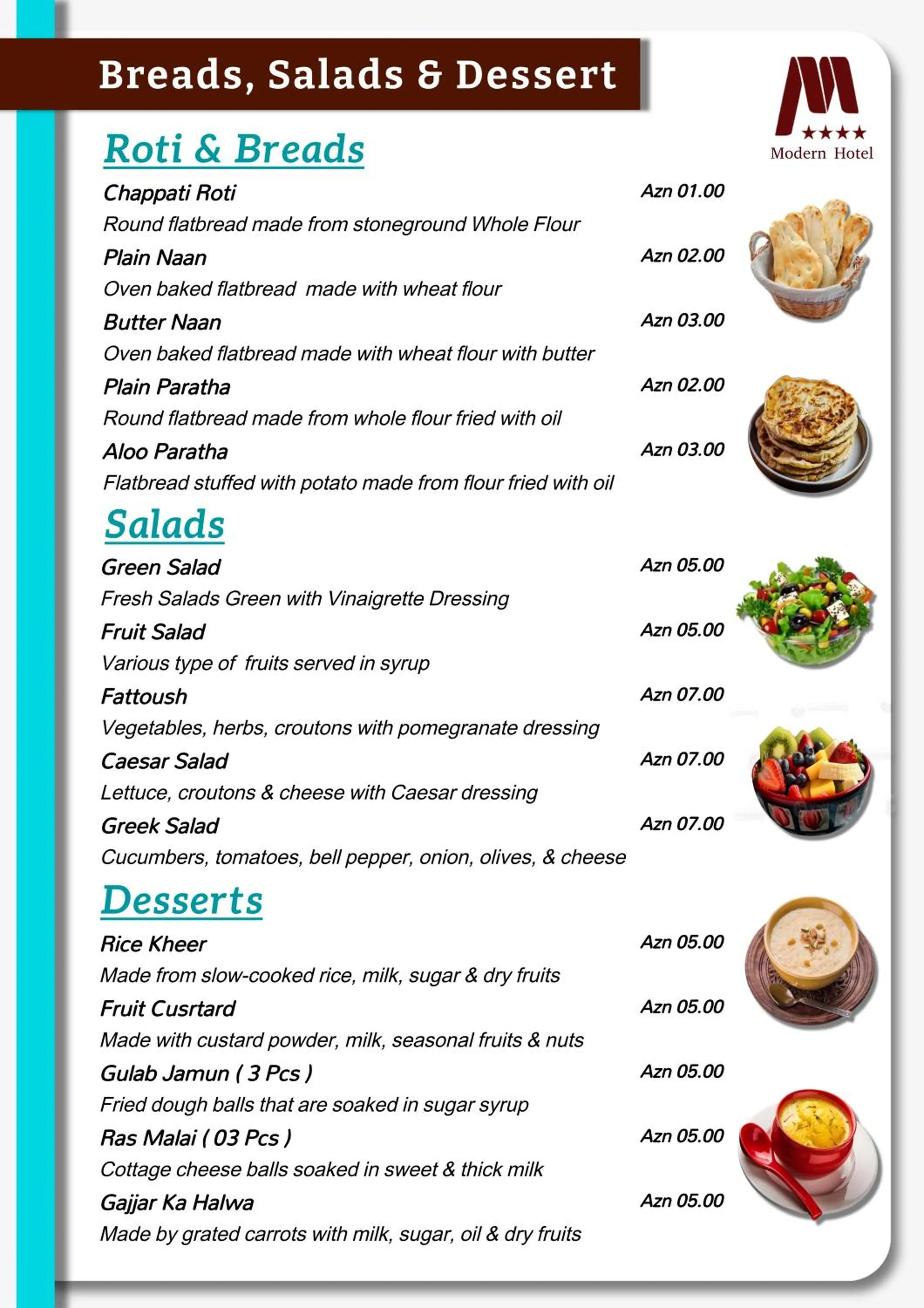 Food and drinks in Modern Hotel Baku