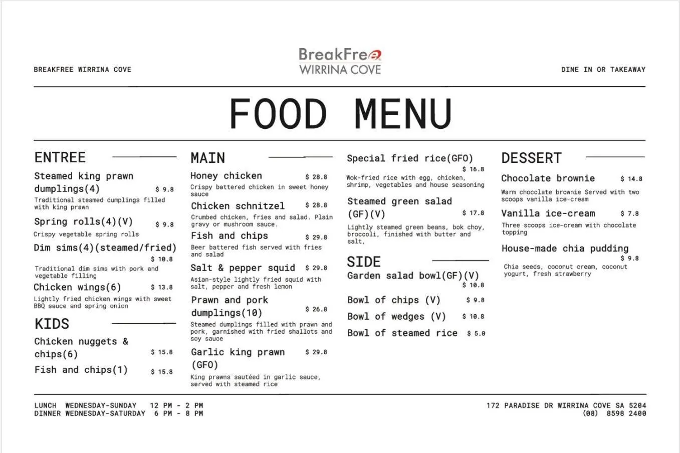 Restaurant/places to eat in BreakFree Wirrina Cove