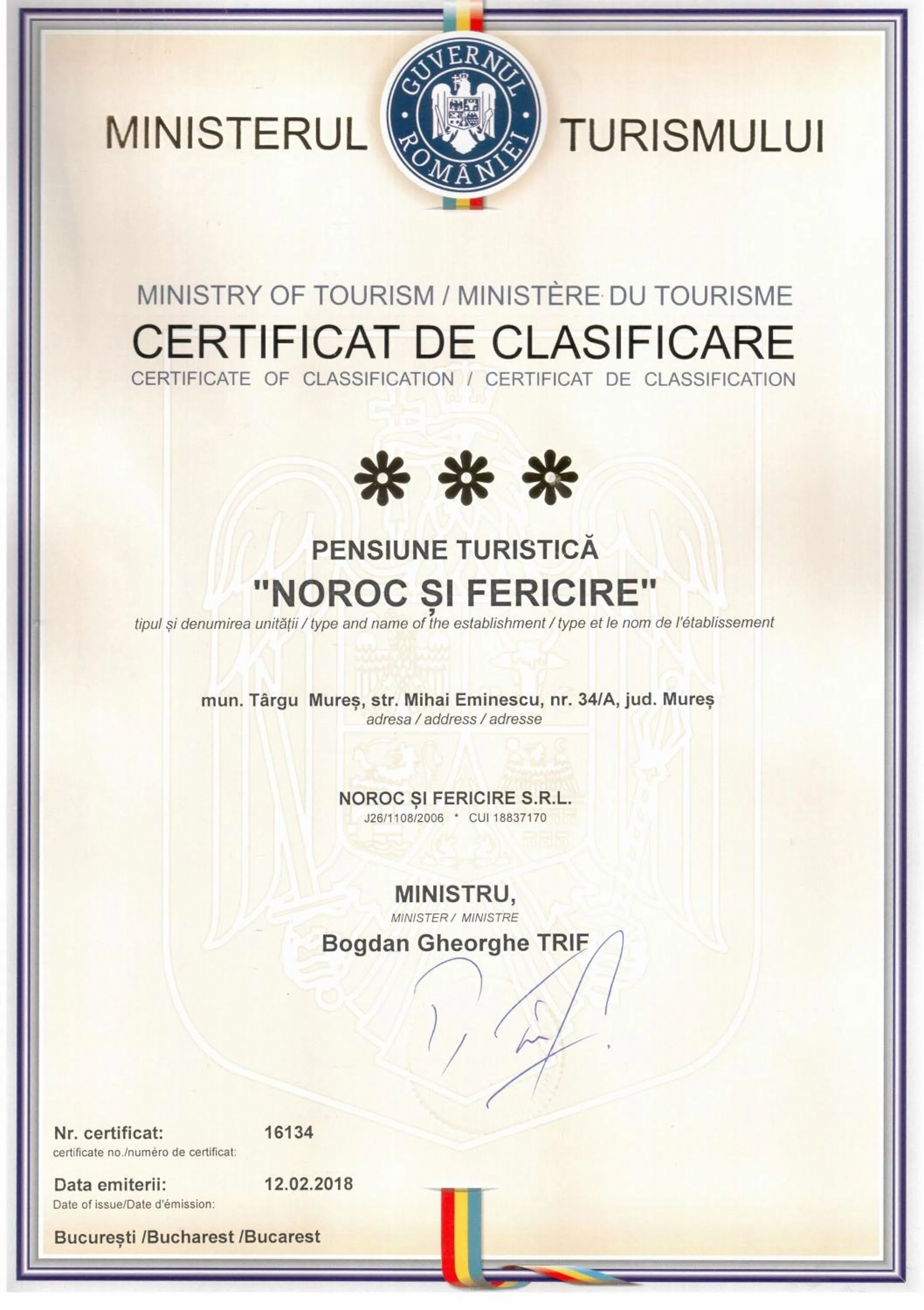 Certificate/Award in Noroc si Fericire