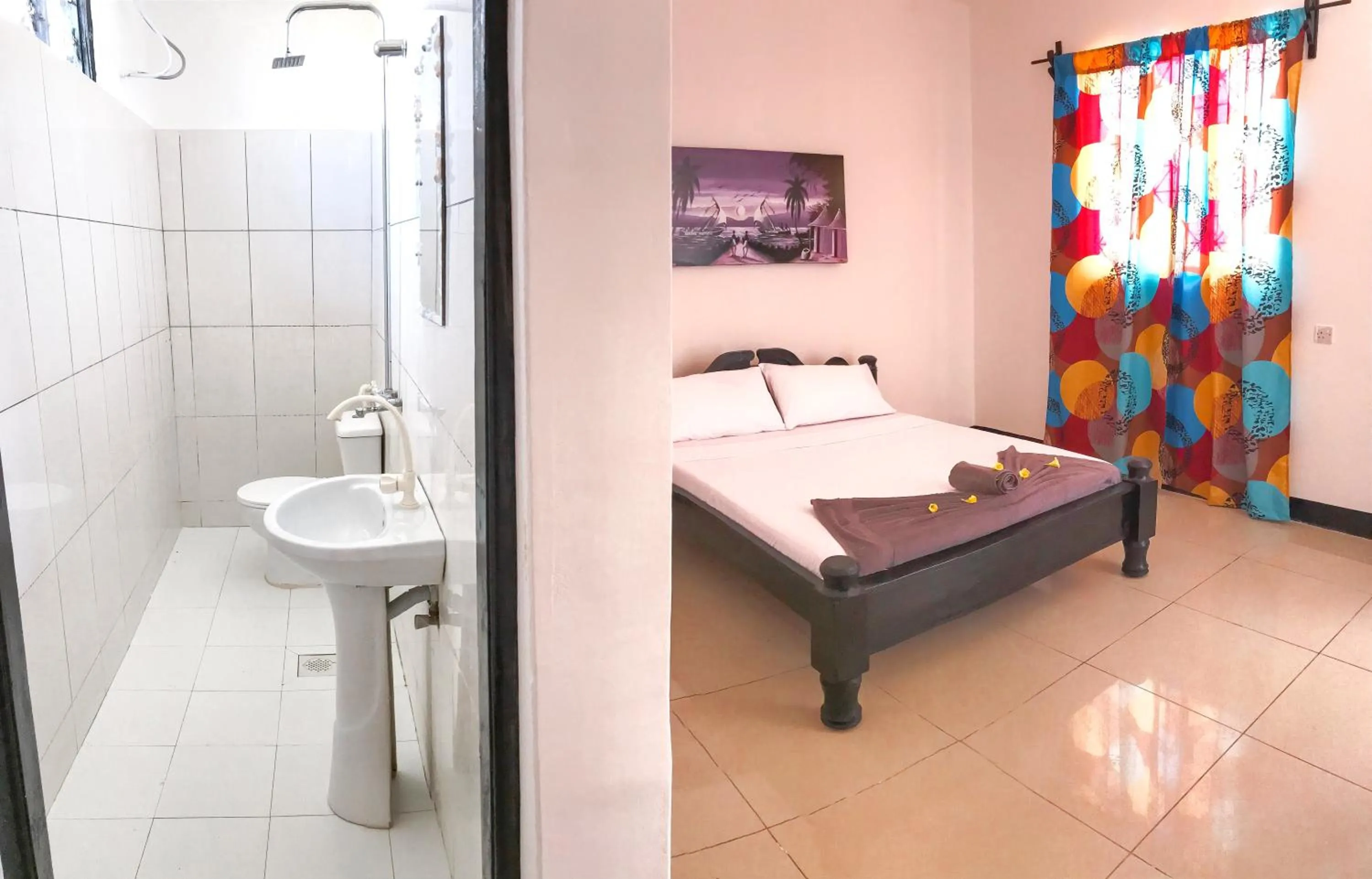 Bathroom, Bed in Papaya Guest House Nungwi