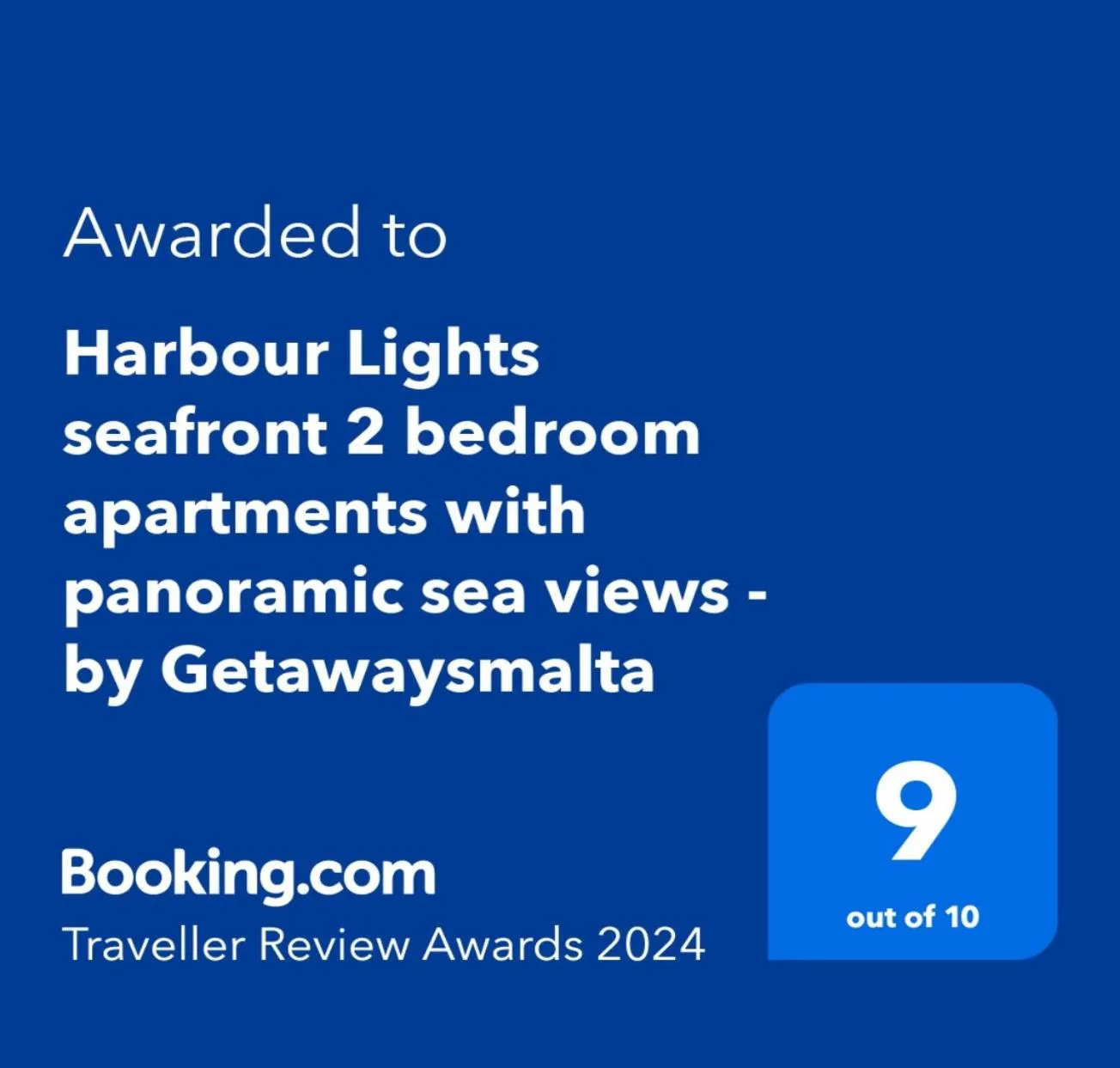 Certificate/Award in Harbour Lights seafront 2 bedroom apartments with panoramic sea views - by Getawaysmalta