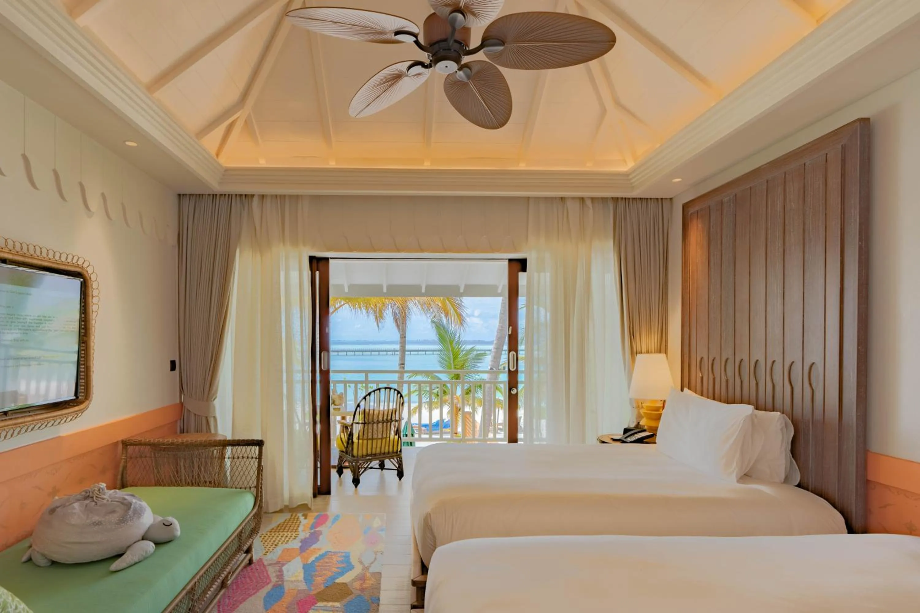 View (from property/room), Bed in SAii Lagoon Maldives, Curio Collection By Hilton