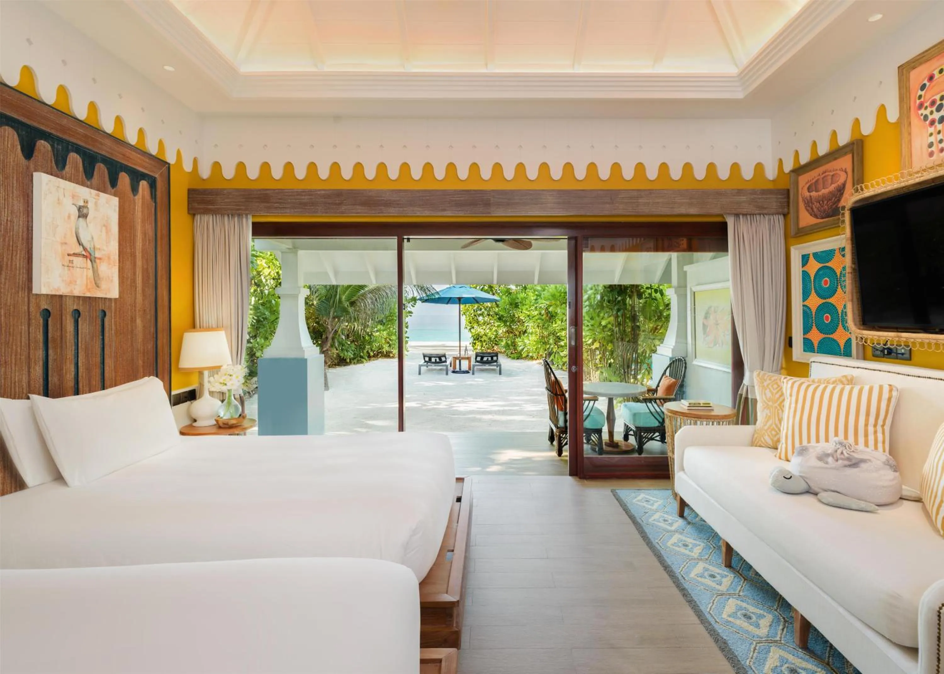 Living room in SAii Lagoon Maldives, Curio Collection By Hilton