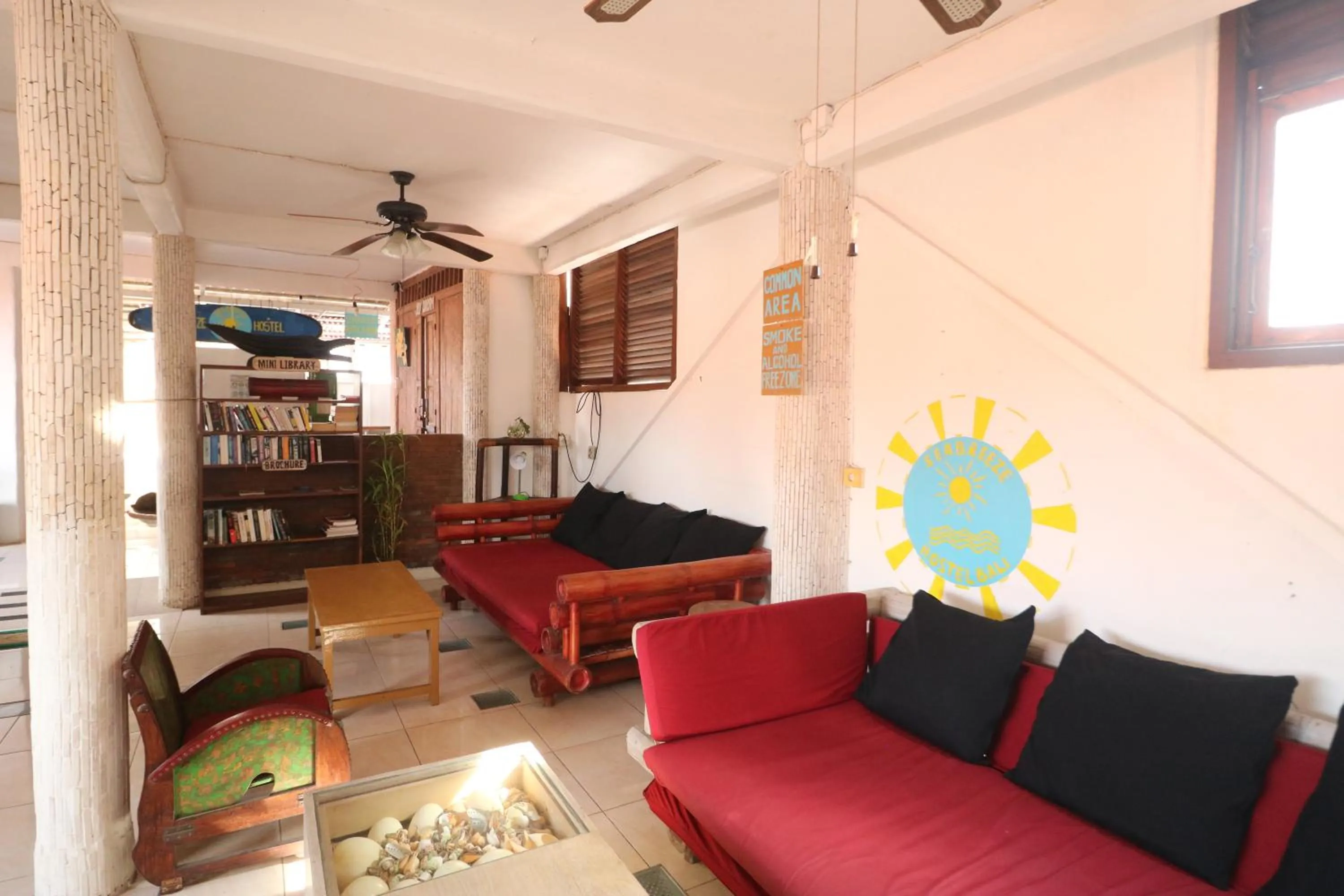Seating area in Seabreeze Hostel Bali