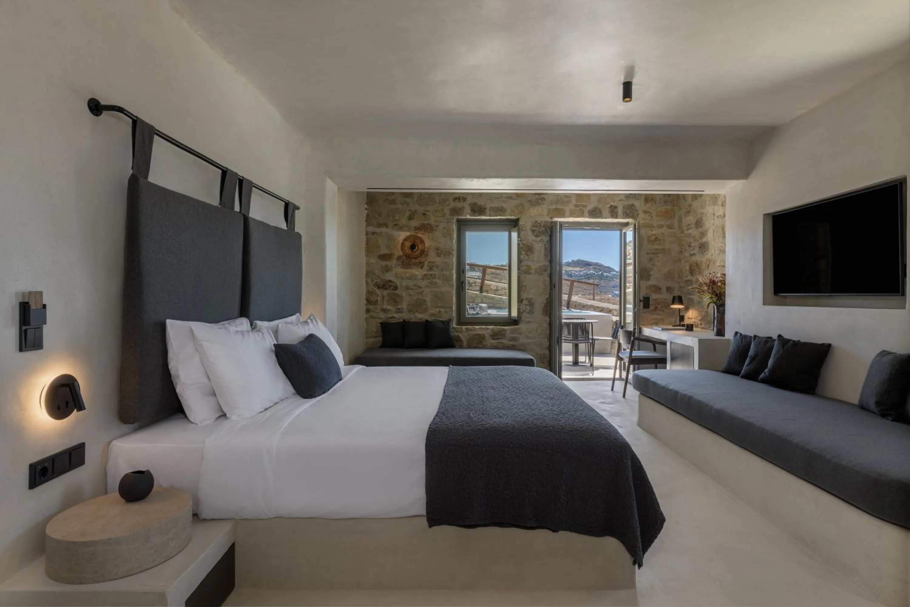 Bed in Rocabella Mykonos Hotel