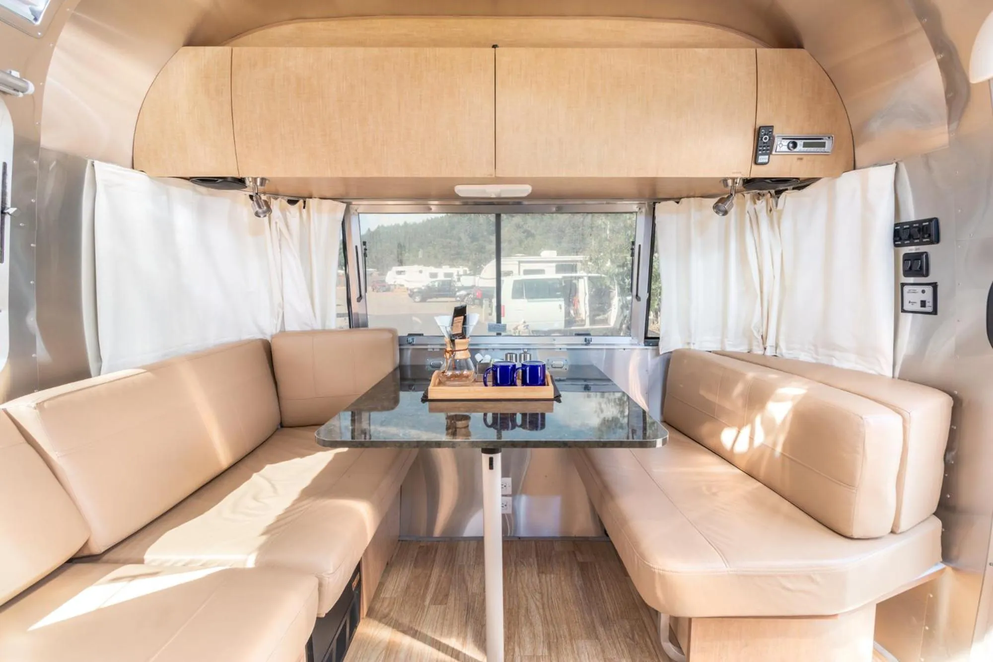 Living room in Hart’s Camp Airstream Hotel & RV Park