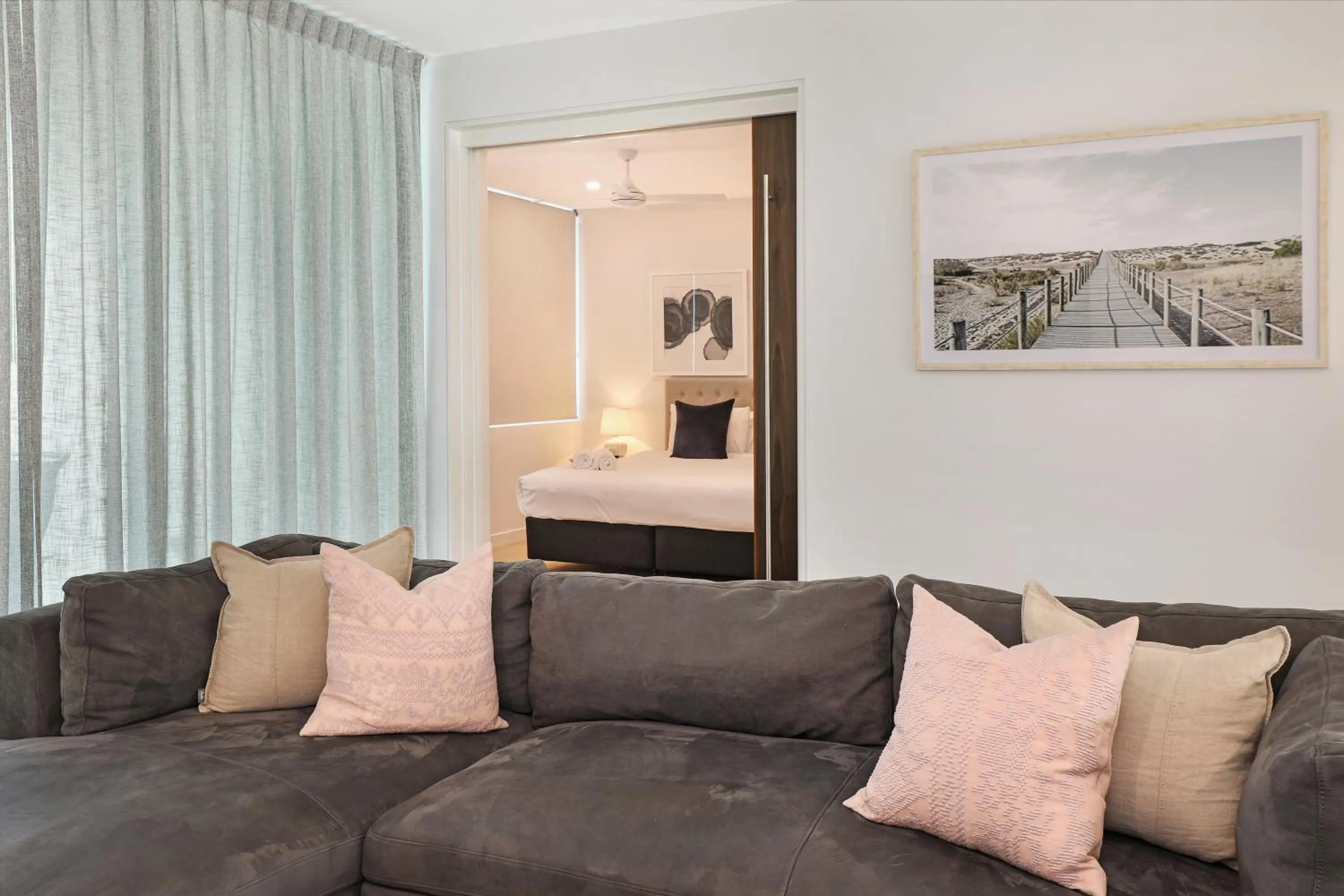 Living room, Bed in Element on Coolum Beachfront Sunshine Coast