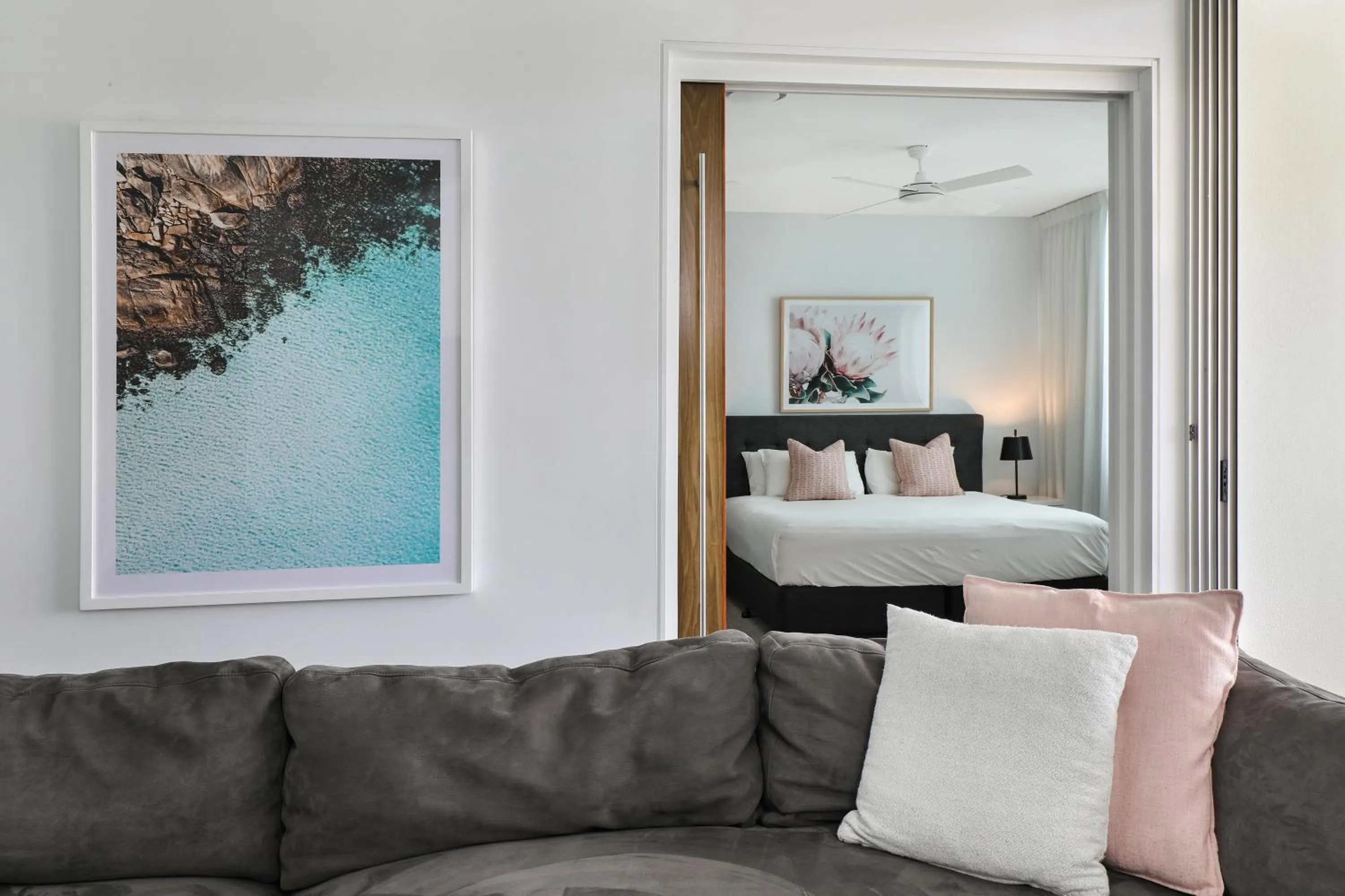 Living room, Bed in Element on Coolum Beachfront Sunshine Coast