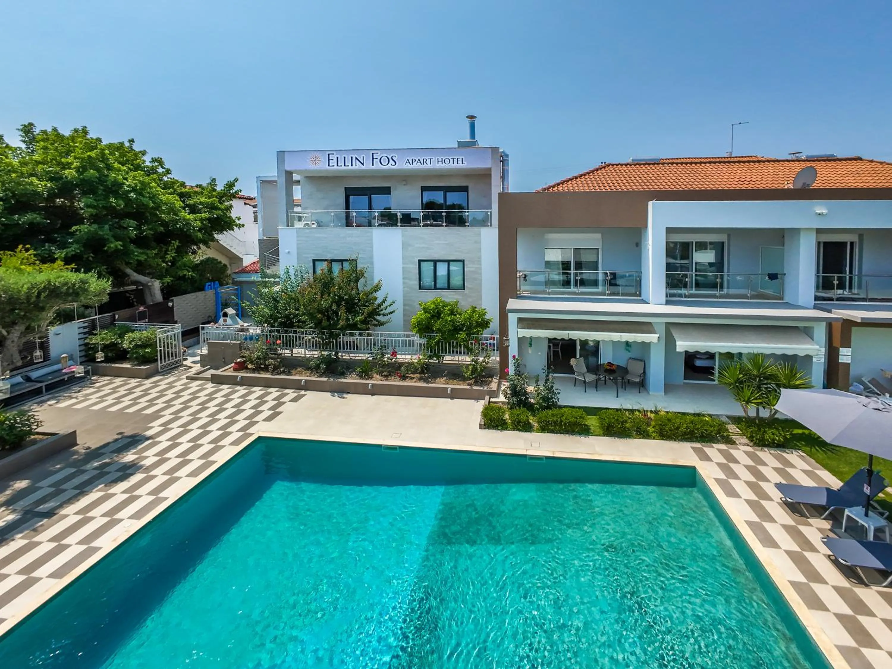 Pool view in EllinFos Apartments